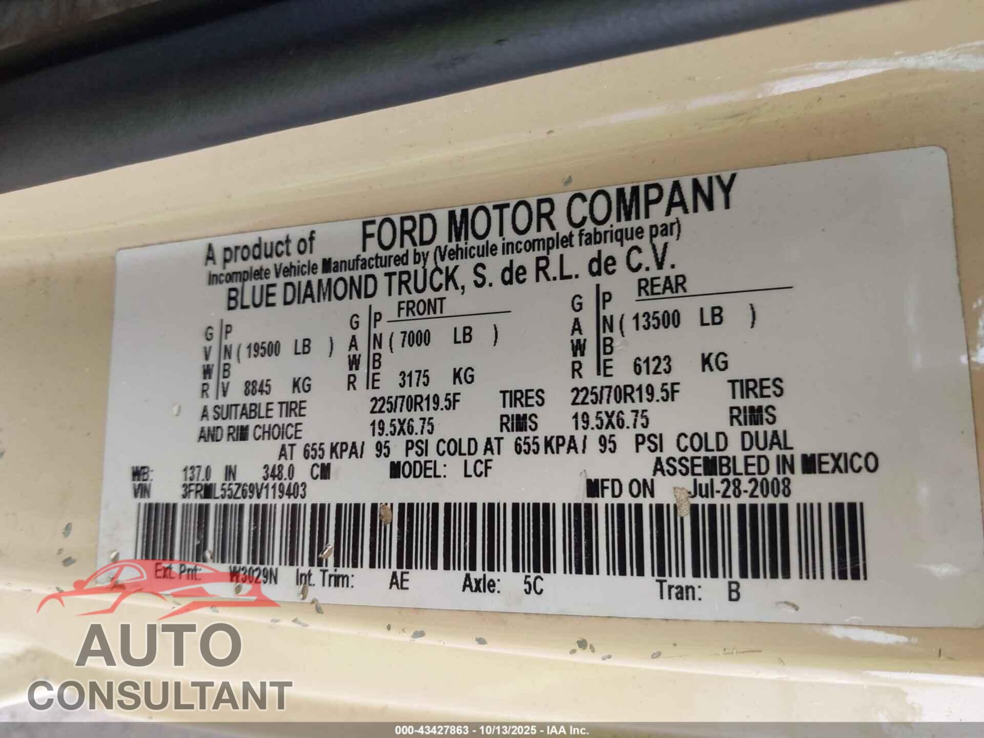 FORD LCF 2009 - 3FRML55Z69V119403