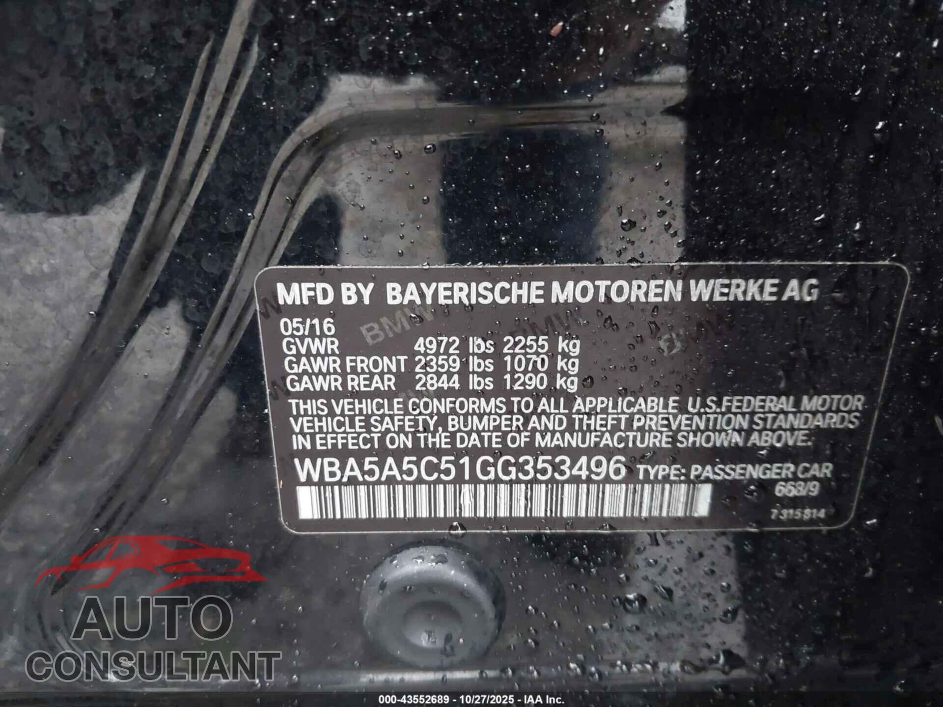 BMW 528I 2016 - WBA5A5C51GG353496