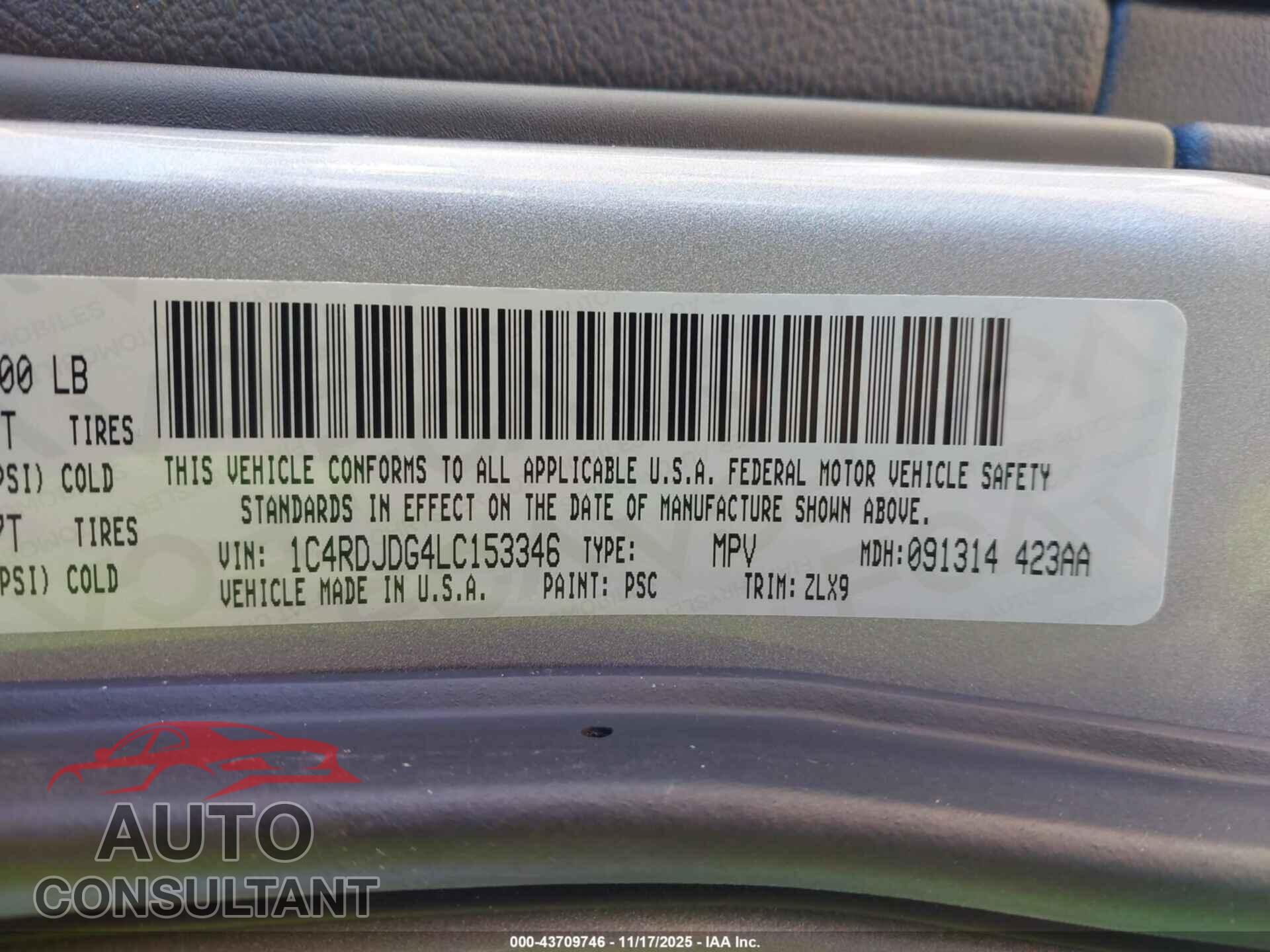DODGE DURANGO 2020 - 1C4RDJDG4LC153346