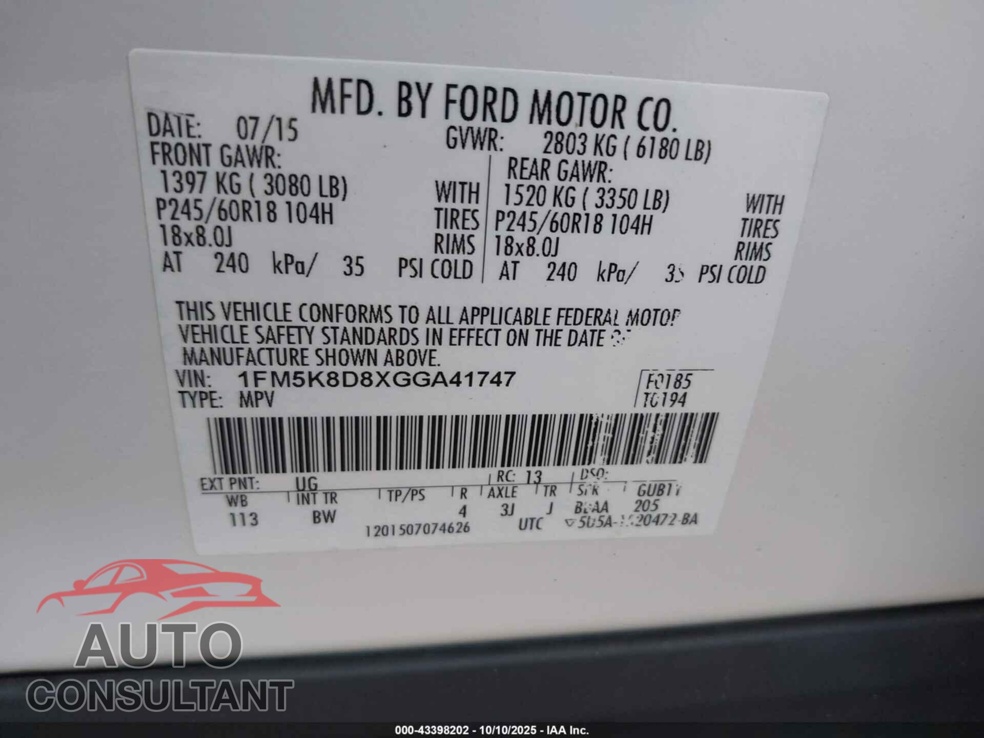 FORD EXPLORER 2016 - 1FM5K8D8XGGA41747