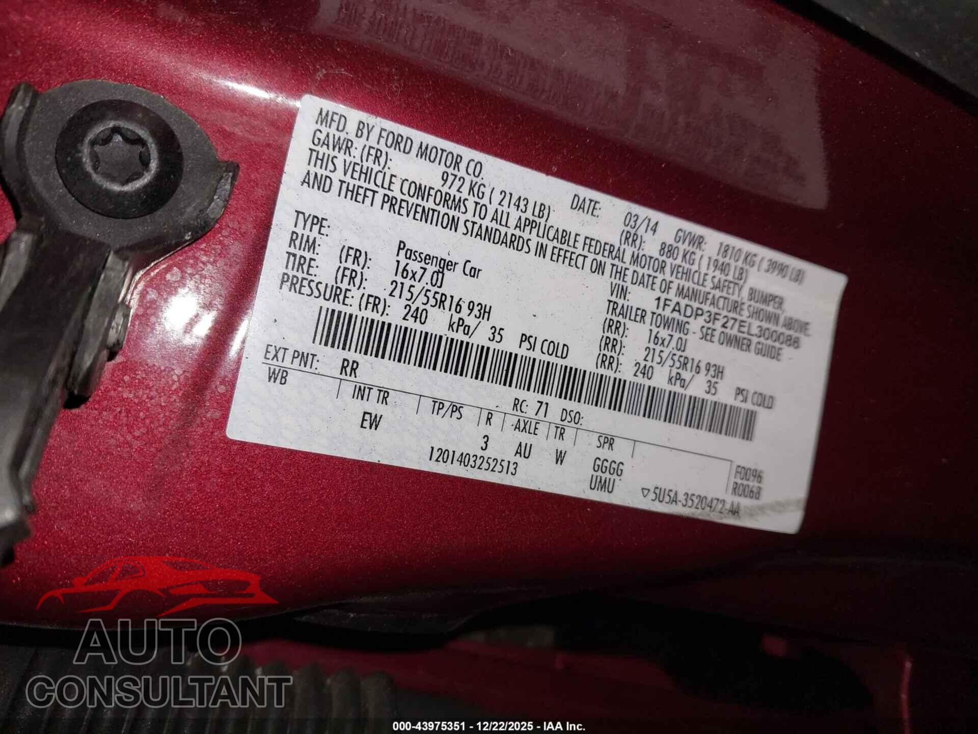 FORD FOCUS 2014 - 1FADP3F27EL300086