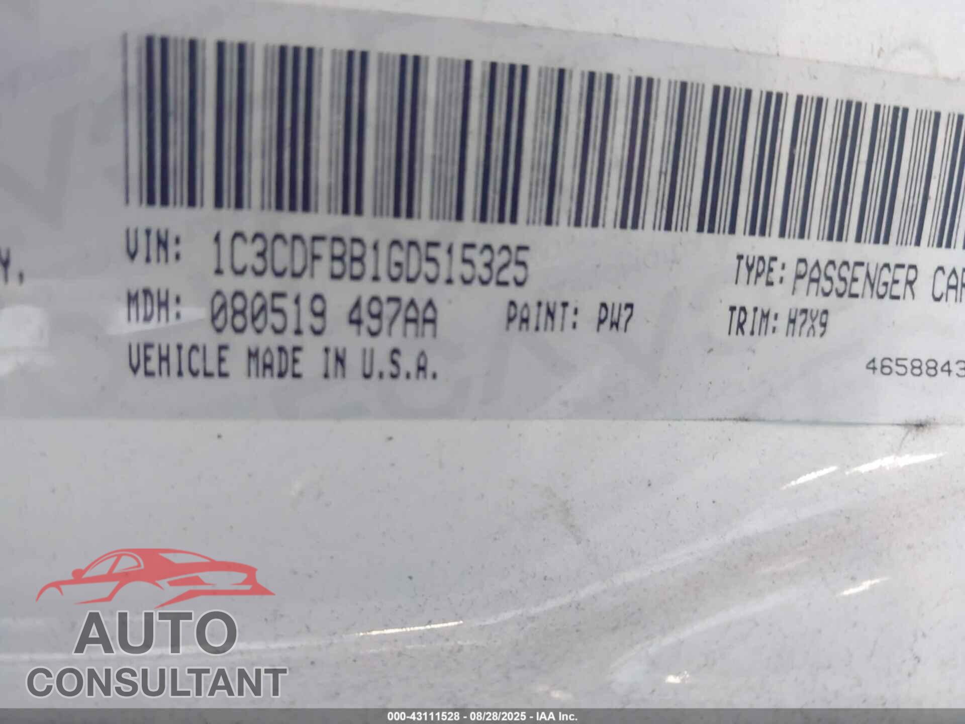 DODGE DART 2016 - 1C3CDFBB1GD515325
