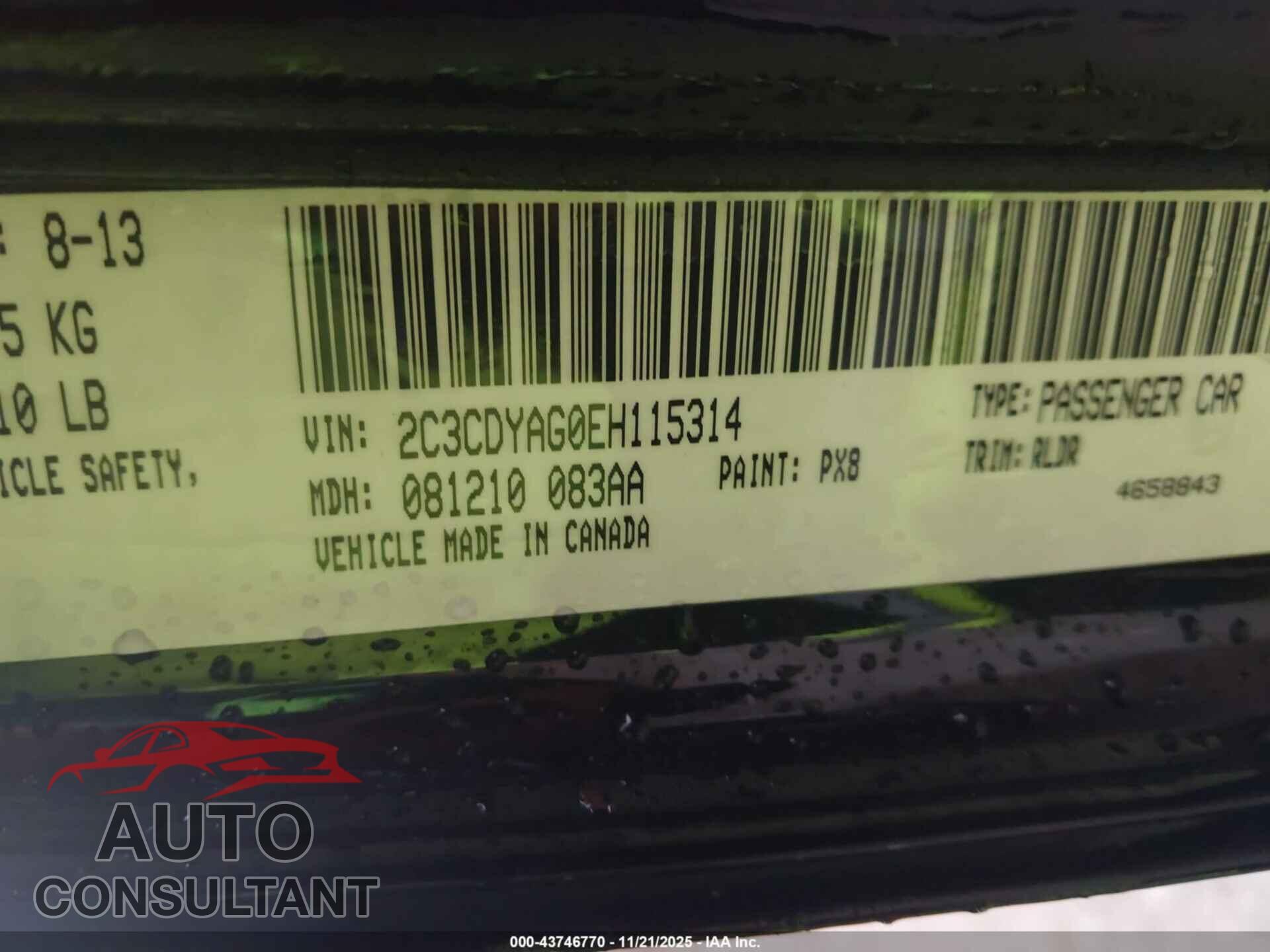 DODGE CHALLENGER 2014 - 2C3CDYAG0EH115314