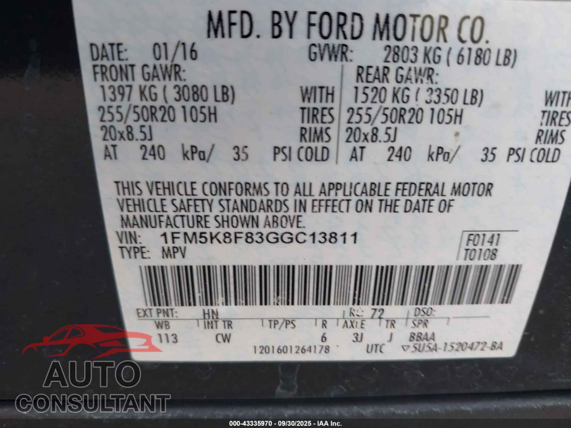 FORD EXPLORER 2016 - 1FM5K8F83GGC13811