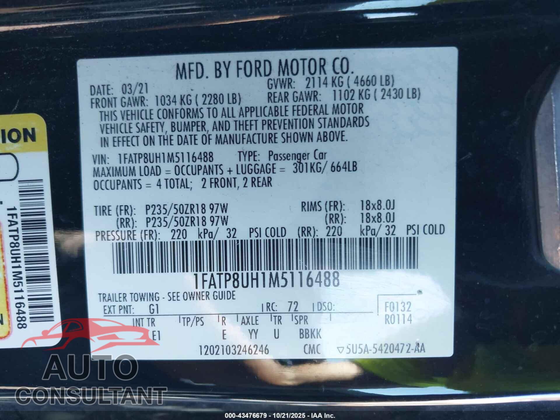 FORD MUSTANG 2021 - 1FATP8UH1M5116488