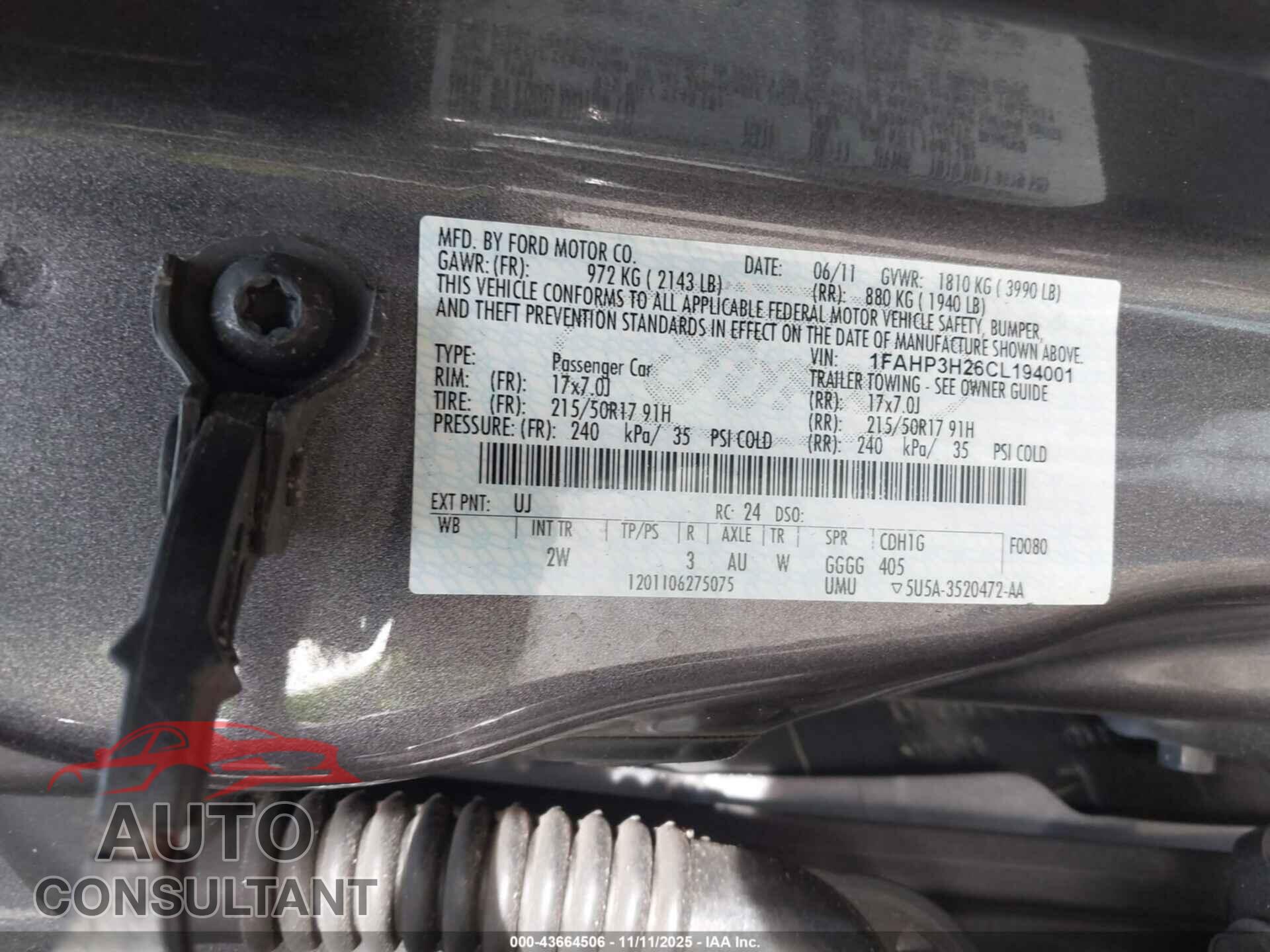 FORD FOCUS 2012 - 1FAHP3H26CL194001