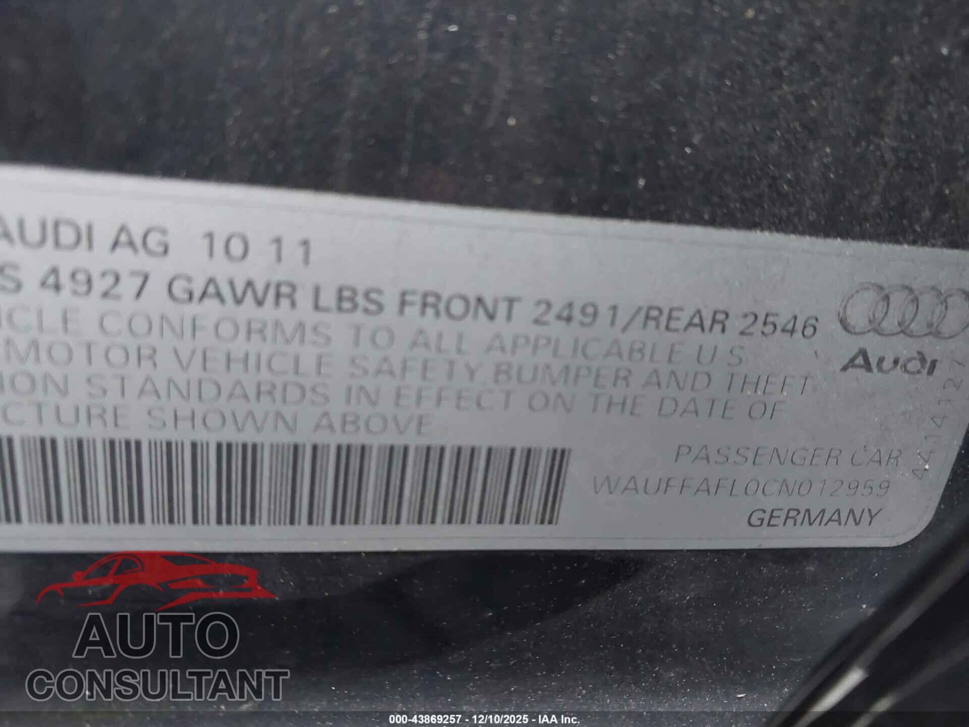 AUDI A4 2012 - WAUFFAFL0CN012959