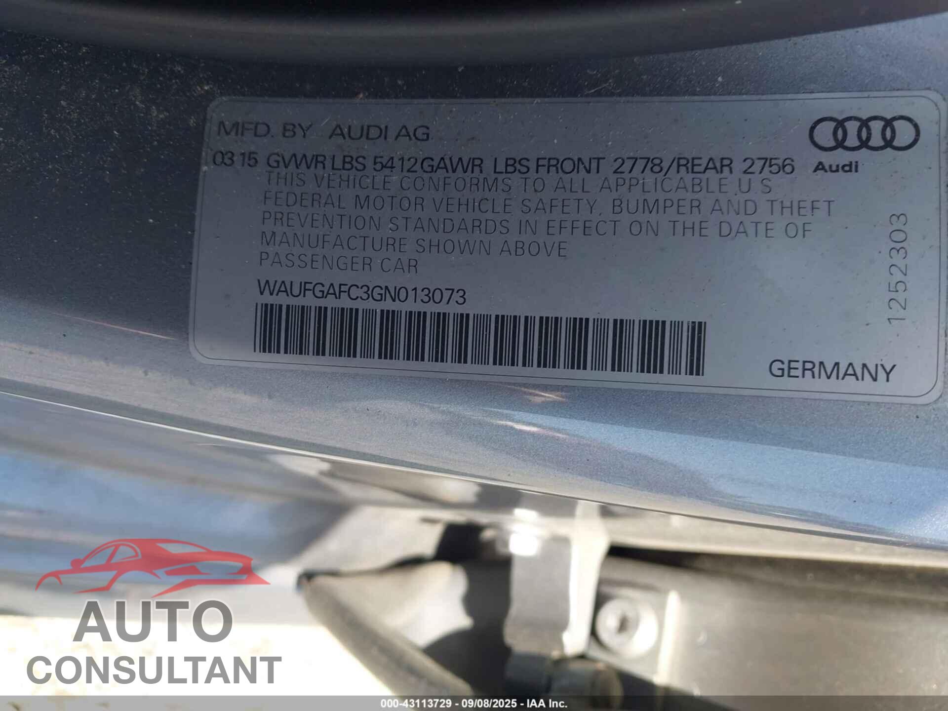AUDI A6 2016 - WAUFGAFC3GN013073