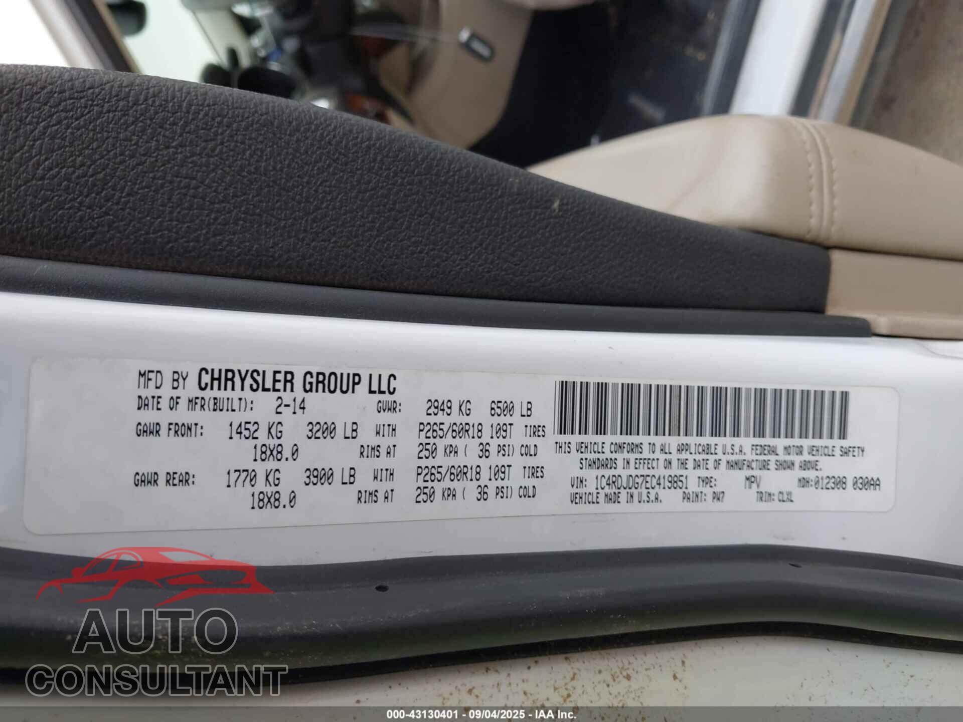 DODGE DURANGO 2014 - 1C4RDJDG7EC419851