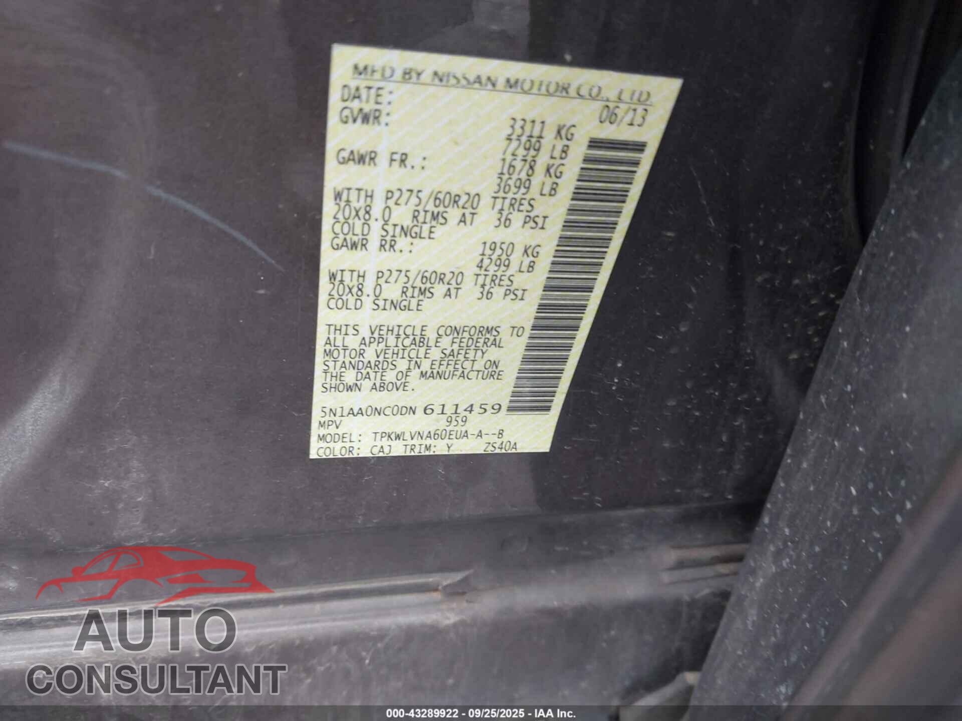 NISSAN ARMADA 2013 - 5N1AA0NC0DN611459