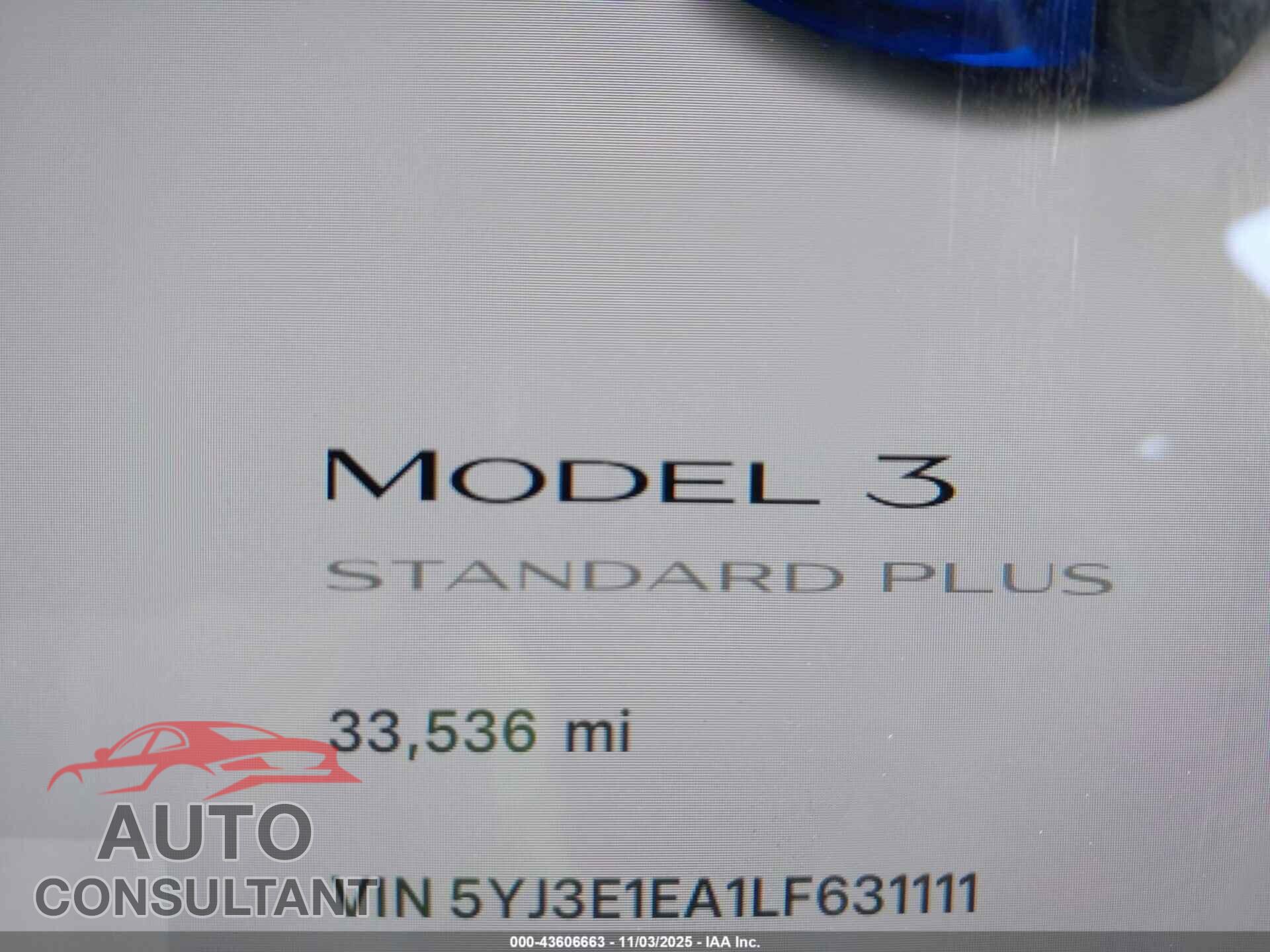 TESLA MODEL 3 2020 - 5YJ3E1EA1LF631111