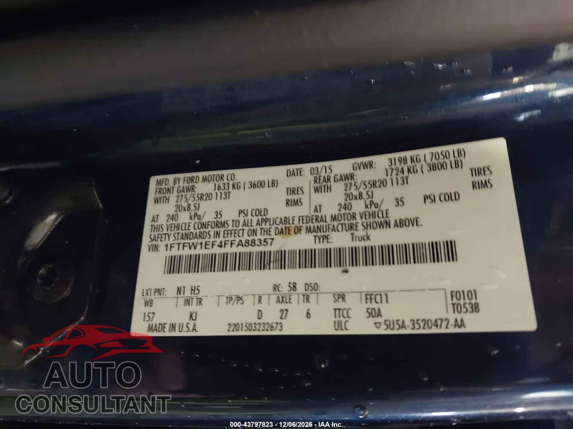 FORD F-150 2015 - 1FTFW1EF4FFA88357