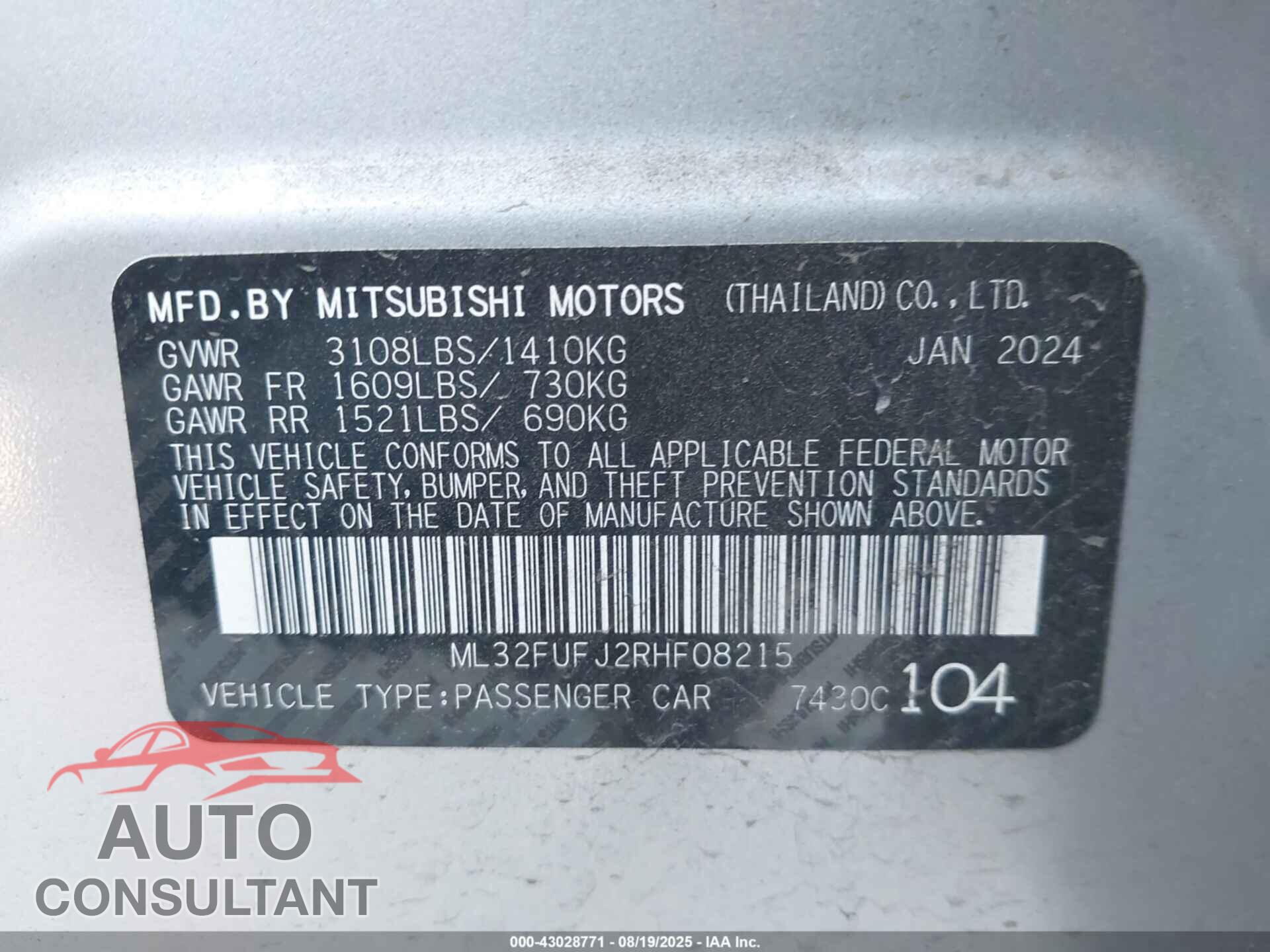 MITSUBISHI MIRAGE G4 2024 - ML32FUFJ2RHF08215