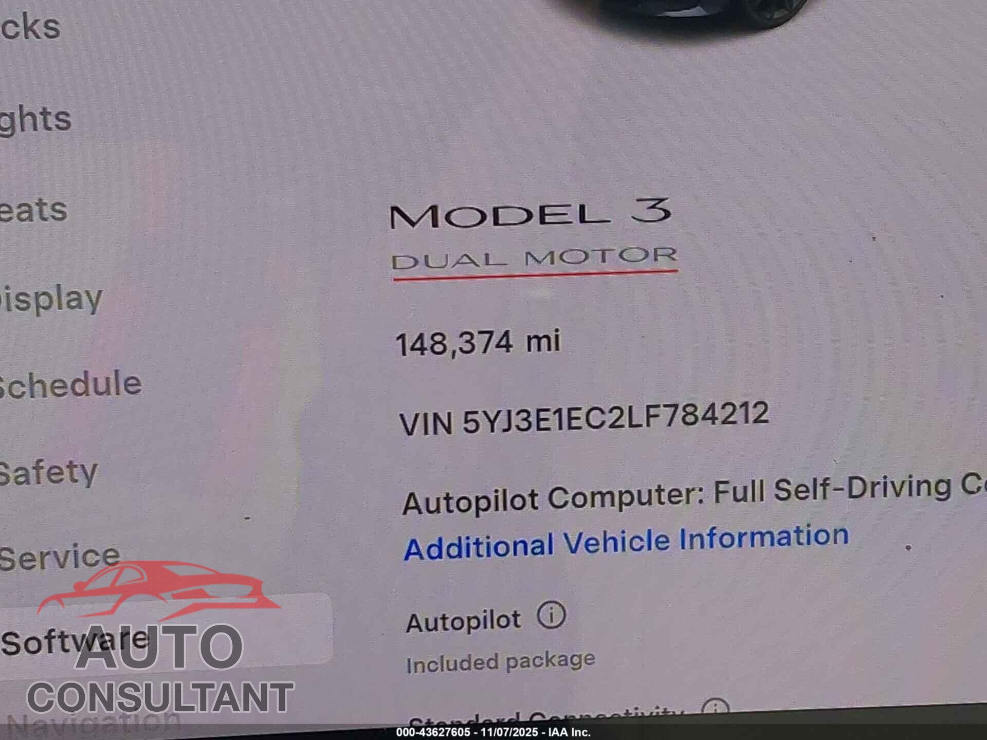 TESLA MODEL 3 2020 - 5YJ3E1EC2LF784212
