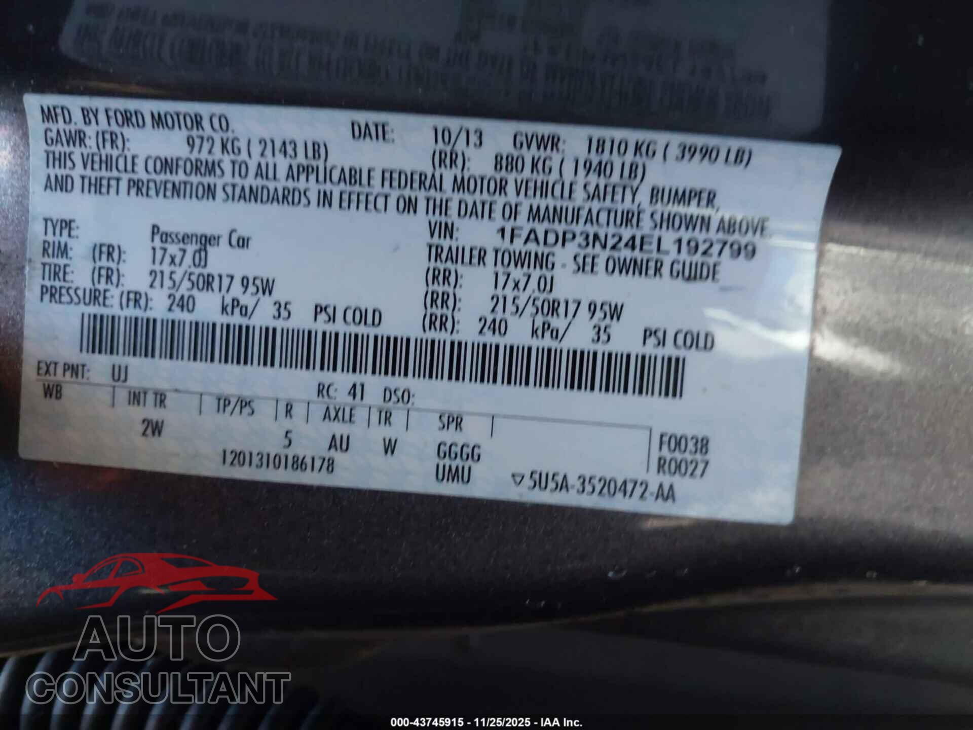 FORD FOCUS 2014 - 1FADP3N24EL192799