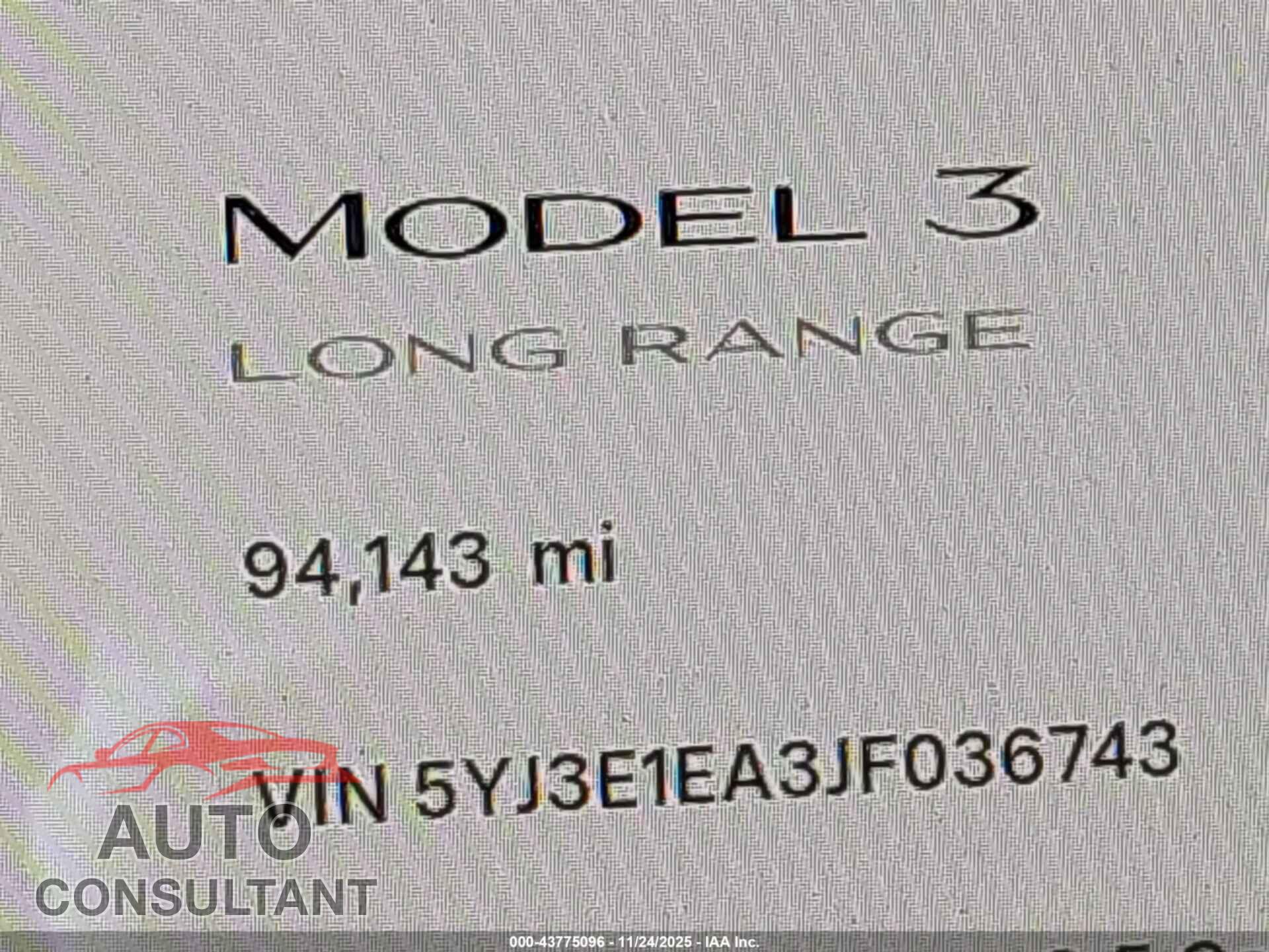 TESLA MODEL 3 2018 - 5YJ3E1EA3JF036743