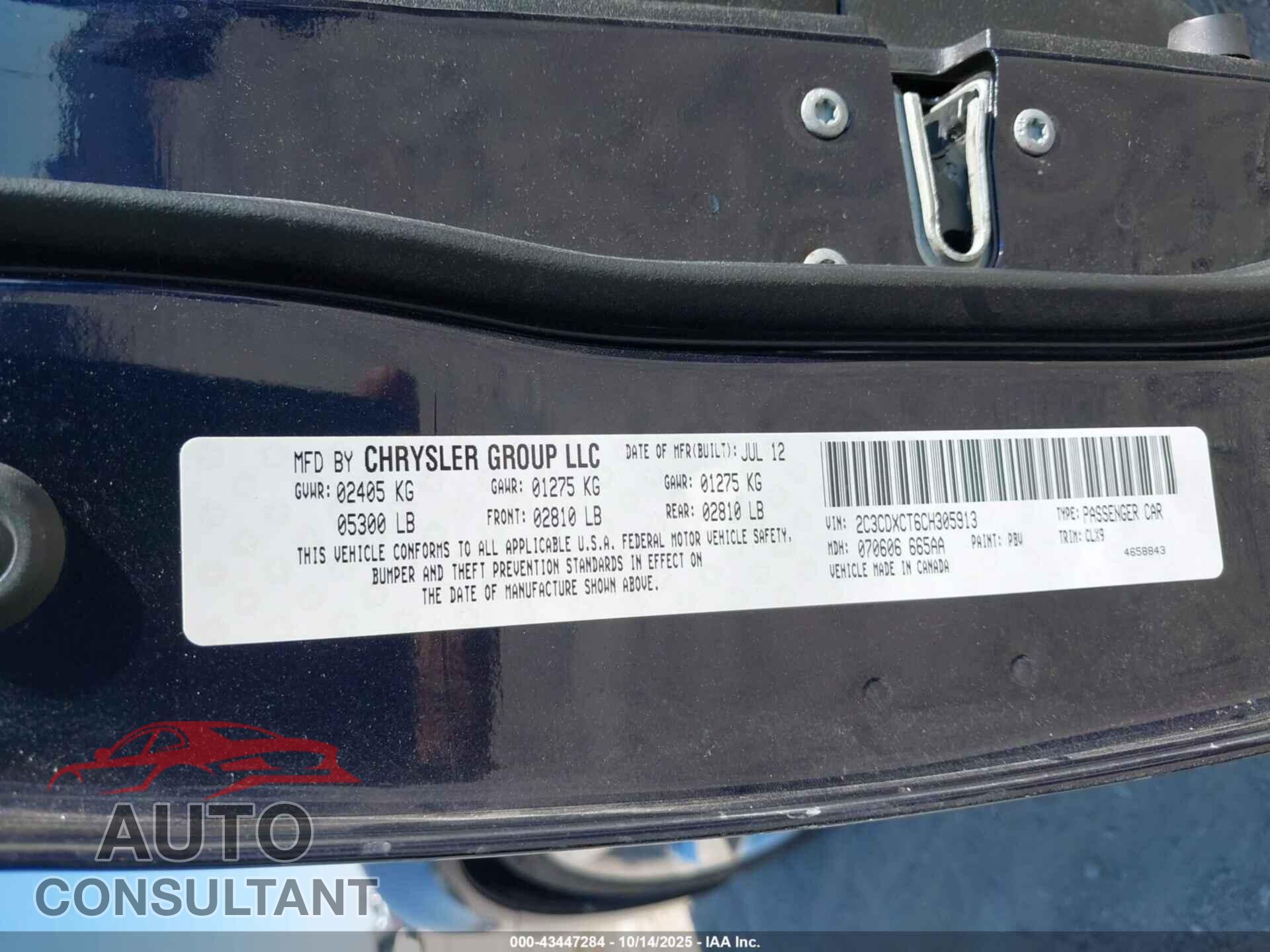 DODGE CHARGER 2012 - 2C3CDXCT6CH305913