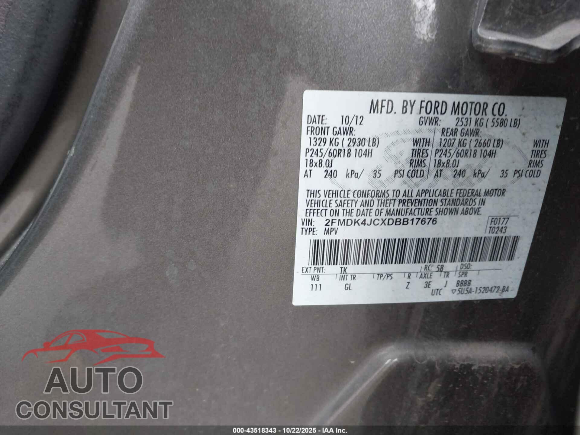 FORD EDGE 2013 - 2FMDK4JCXDBB17676