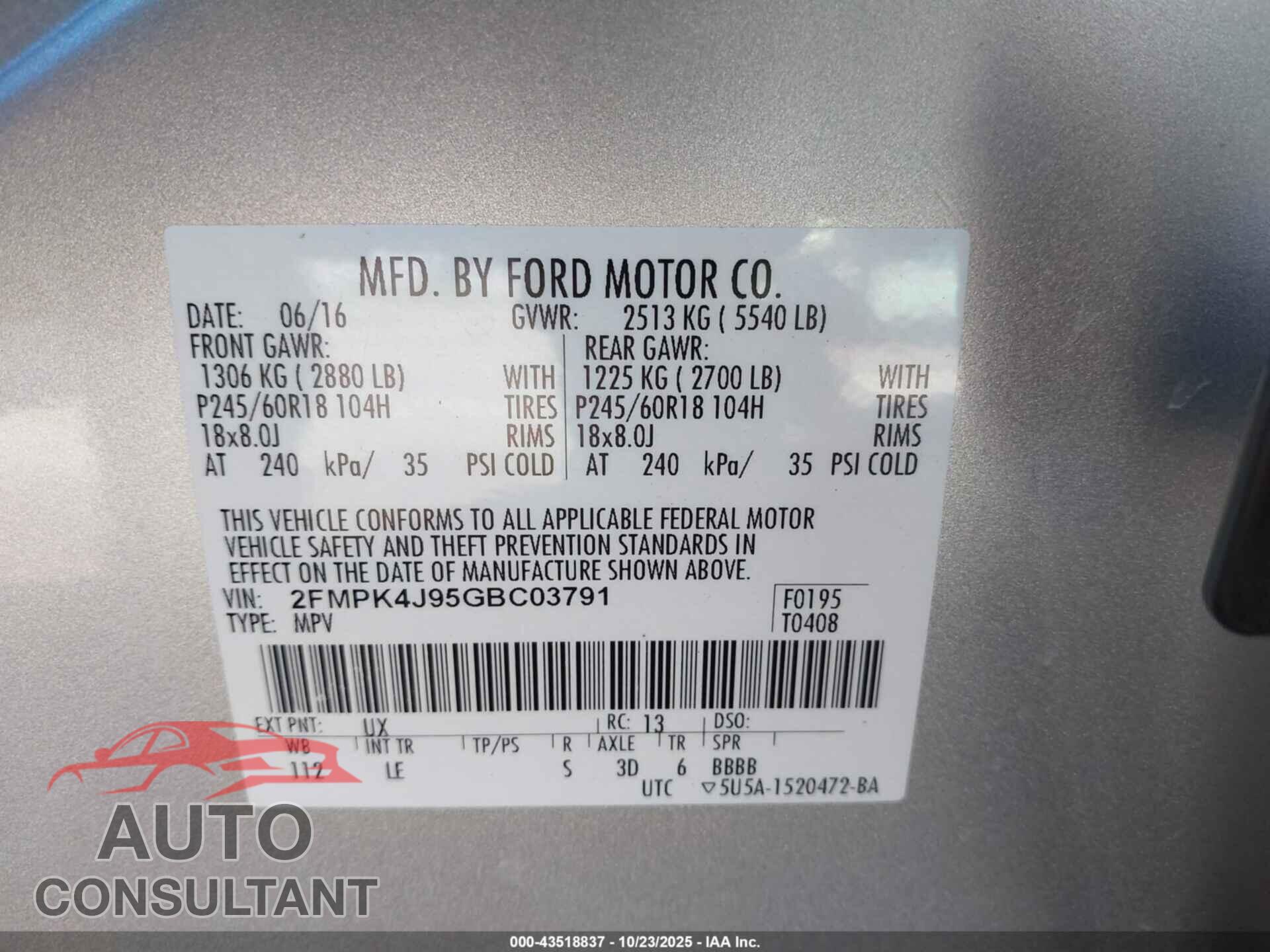 FORD EDGE 2016 - 2FMPK4J95GBC03791