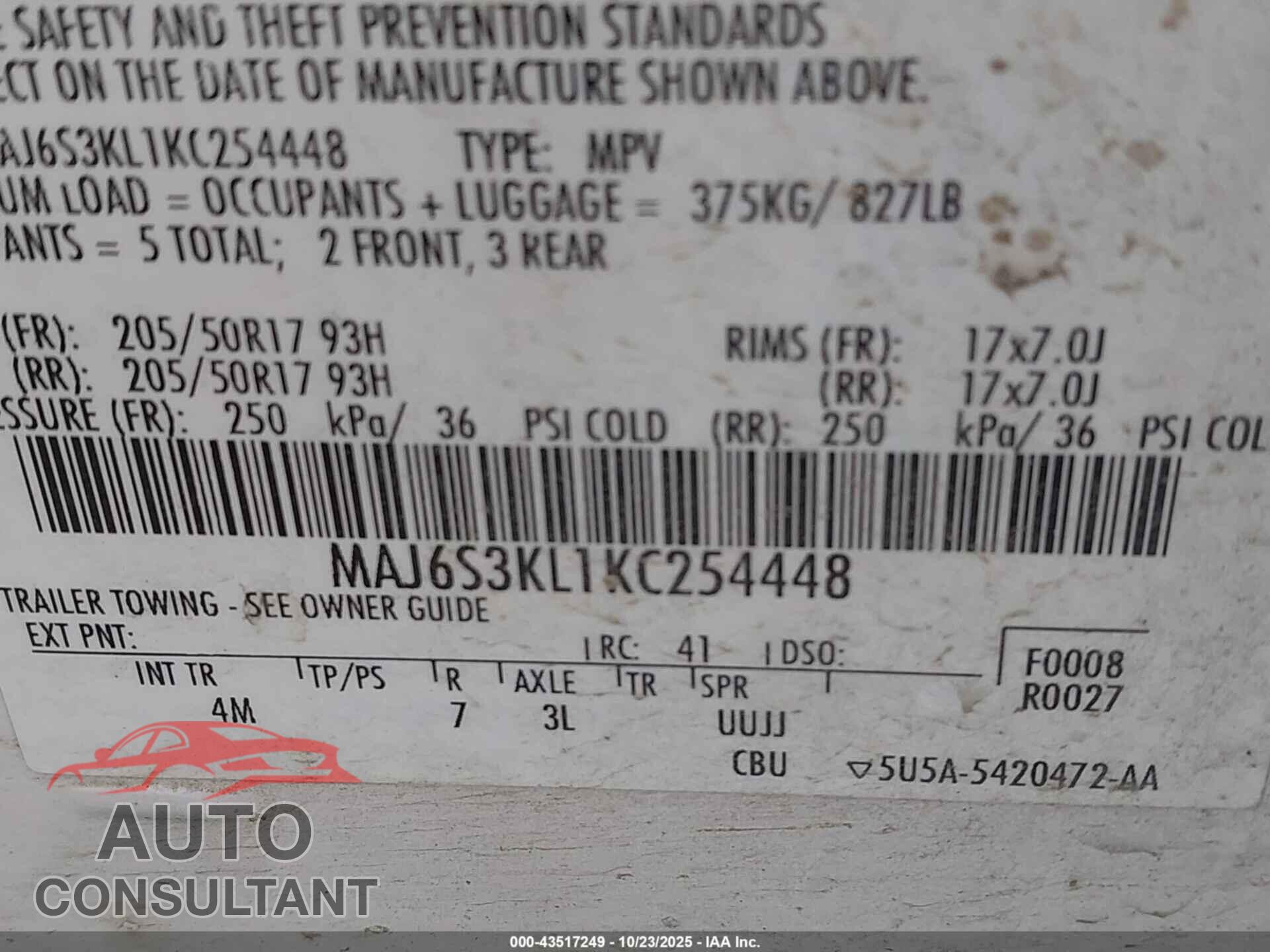 FORD ECOSPORT 2019 - MAJ6S3KL1KC254448