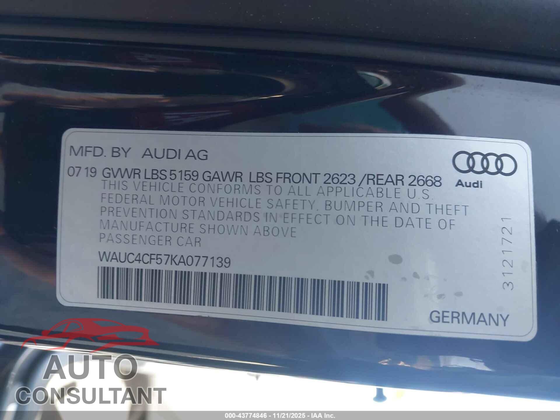 AUDI S5 2019 - WAUC4CF57KA077139