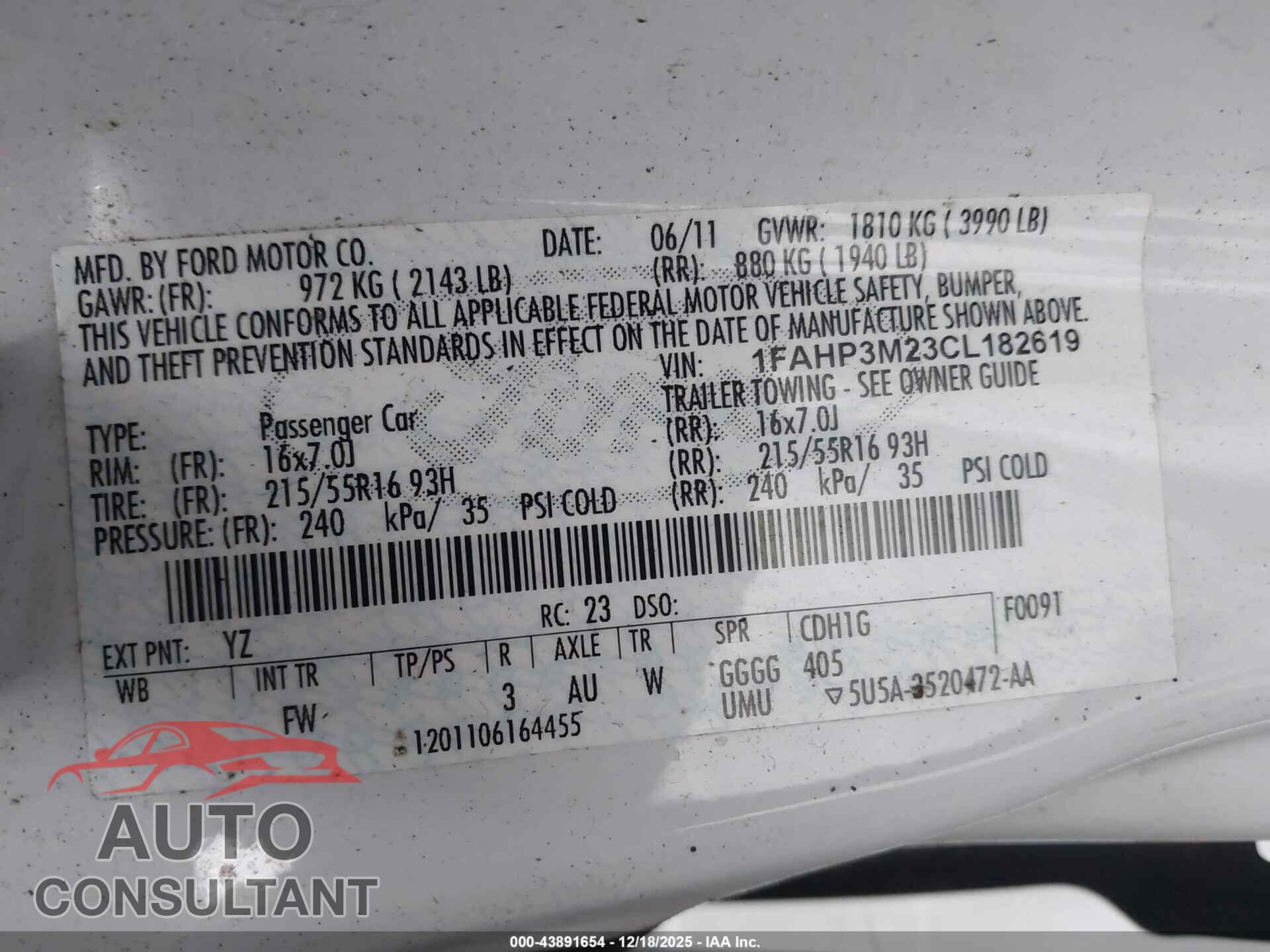 FORD FOCUS 2012 - 1FAHP3M23CL182619
