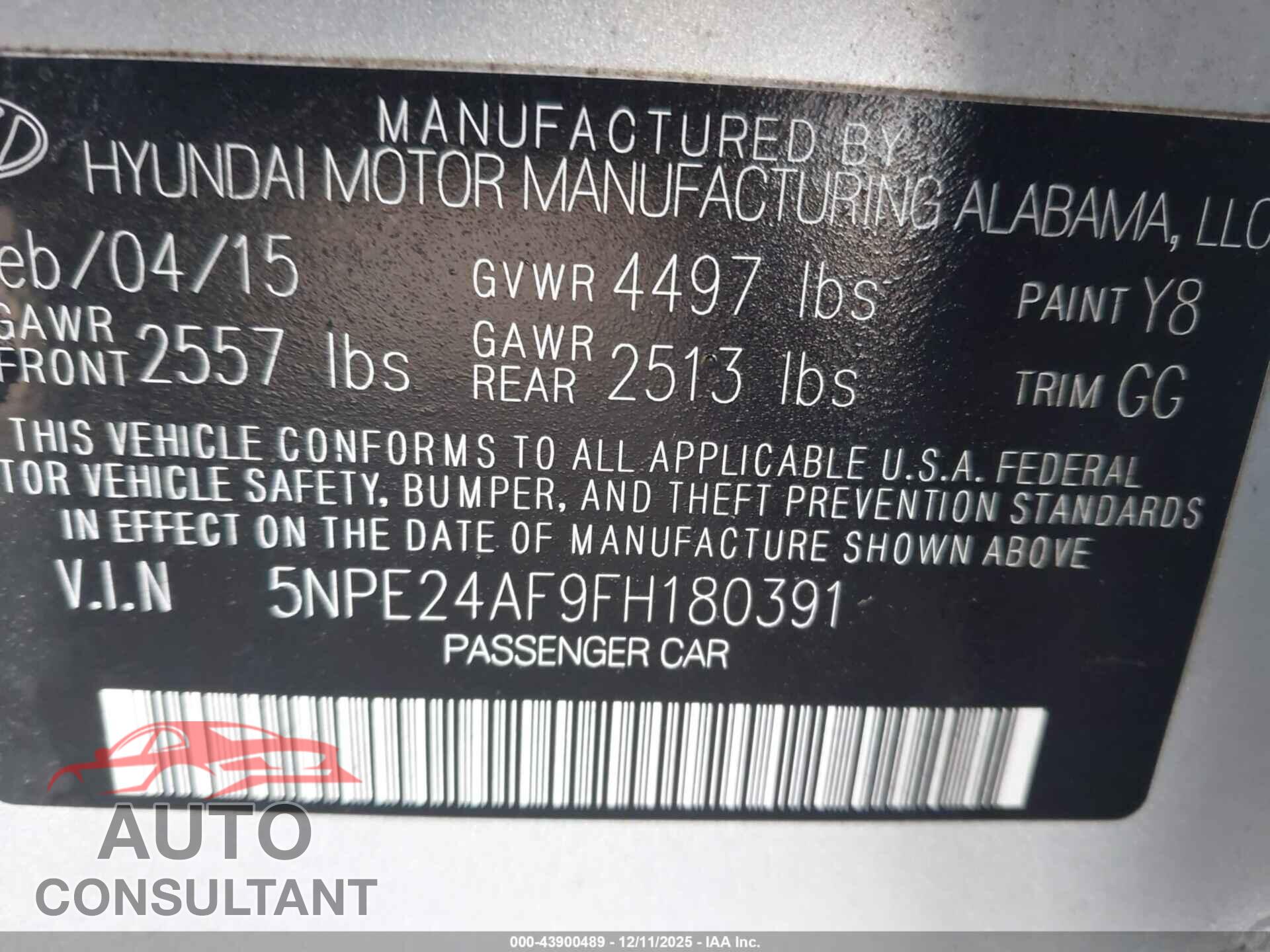 HYUNDAI SONATA 2015 - 5NPE24AF9FH180391