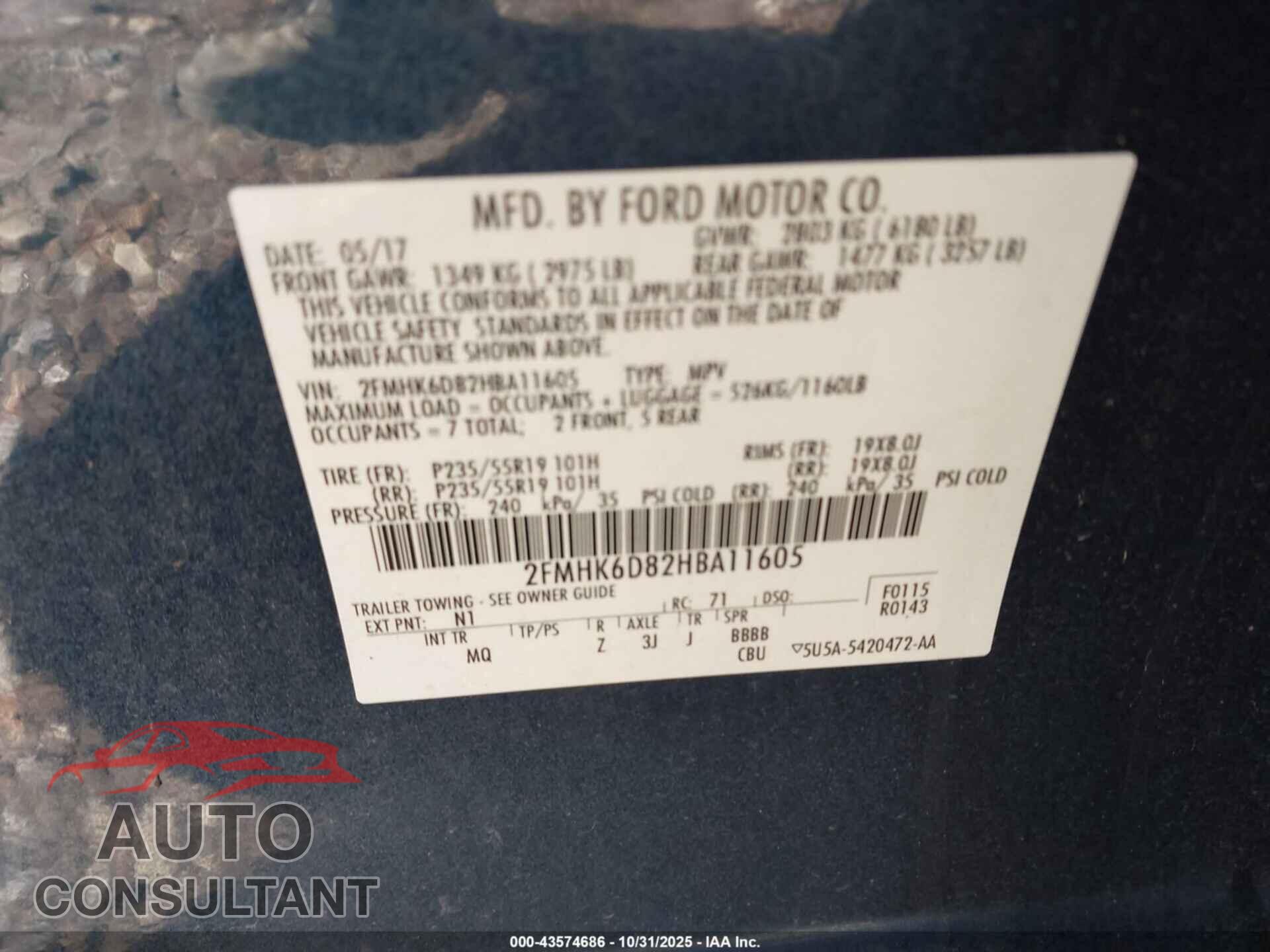 FORD FLEX 2017 - 2FMHK6D82HBA11605