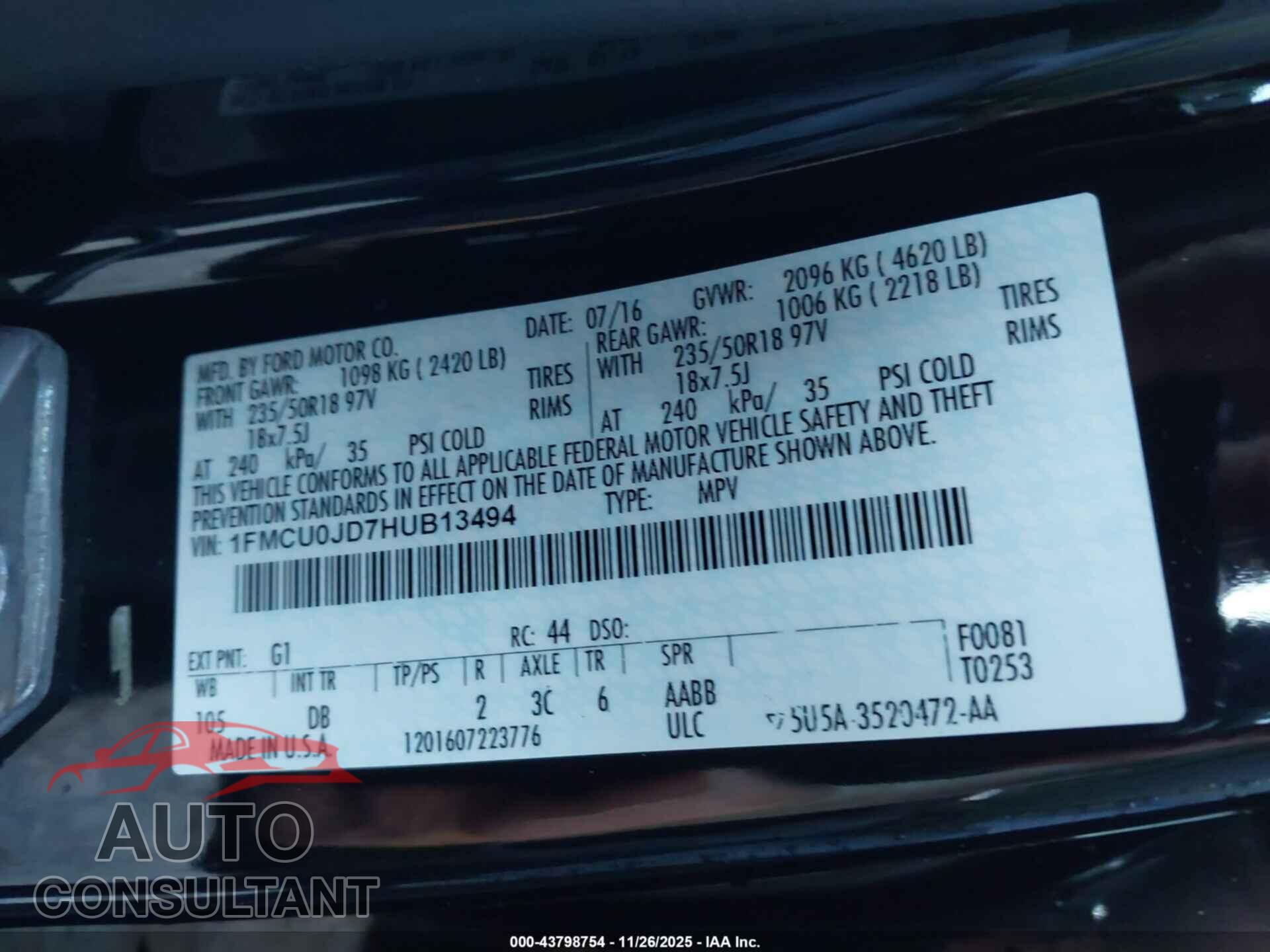 FORD ESCAPE 2017 - 1FMCU0JD7HUB13494