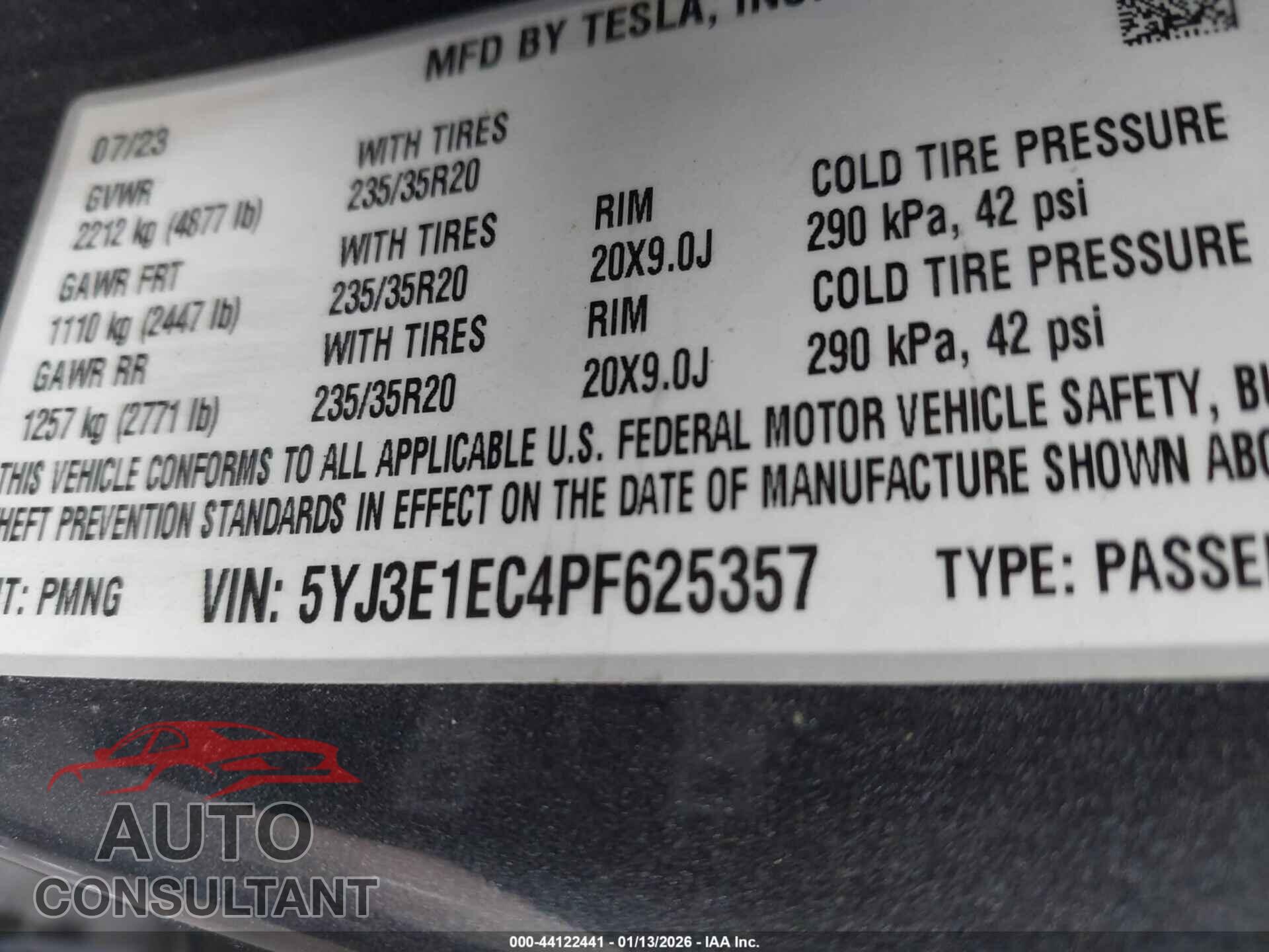 TESLA MODEL 3 2023 - 5YJ3E1EC4PF625357