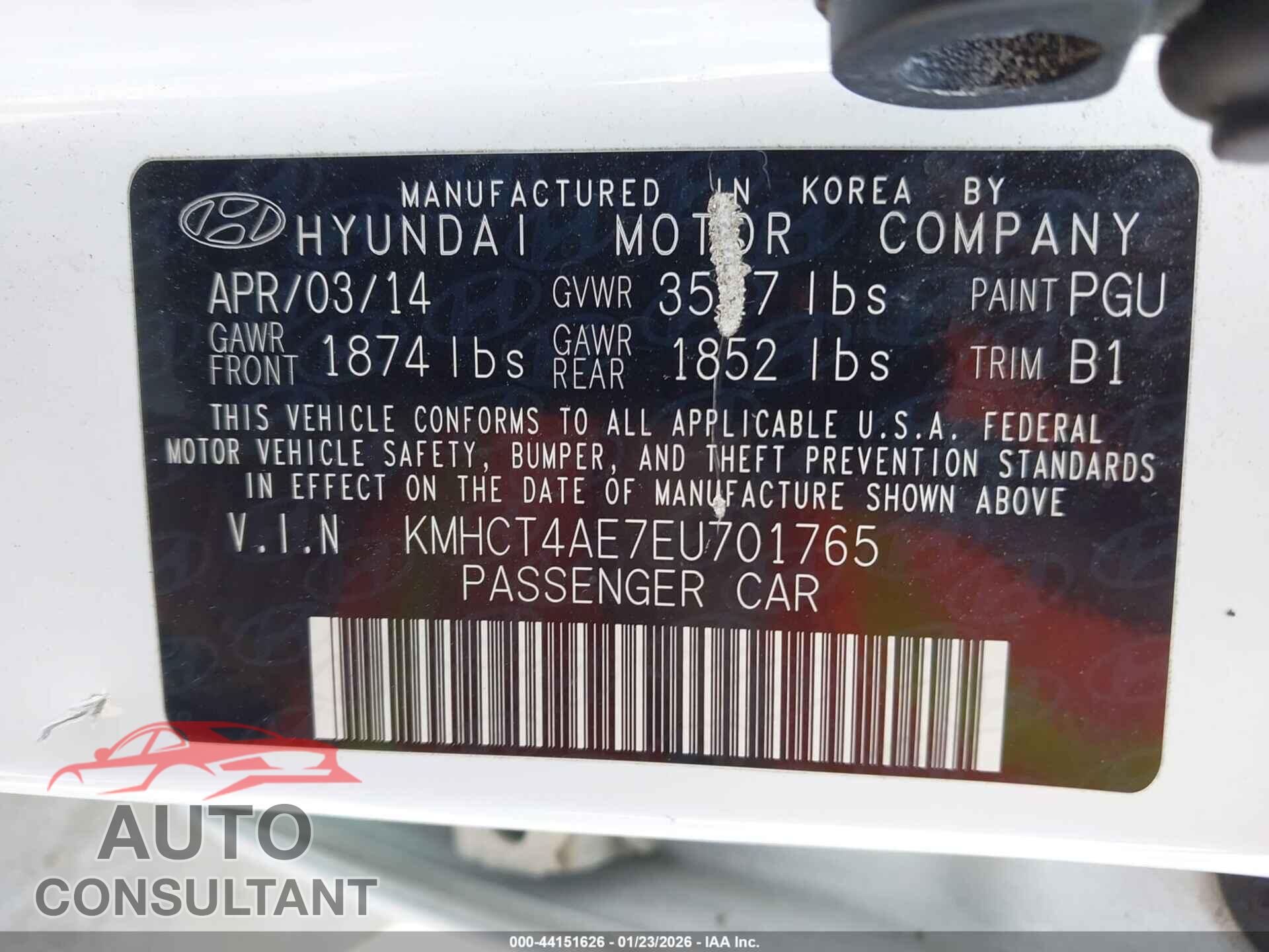 HYUNDAI ACCENT 2014 - KMHCT4AE7EU701765