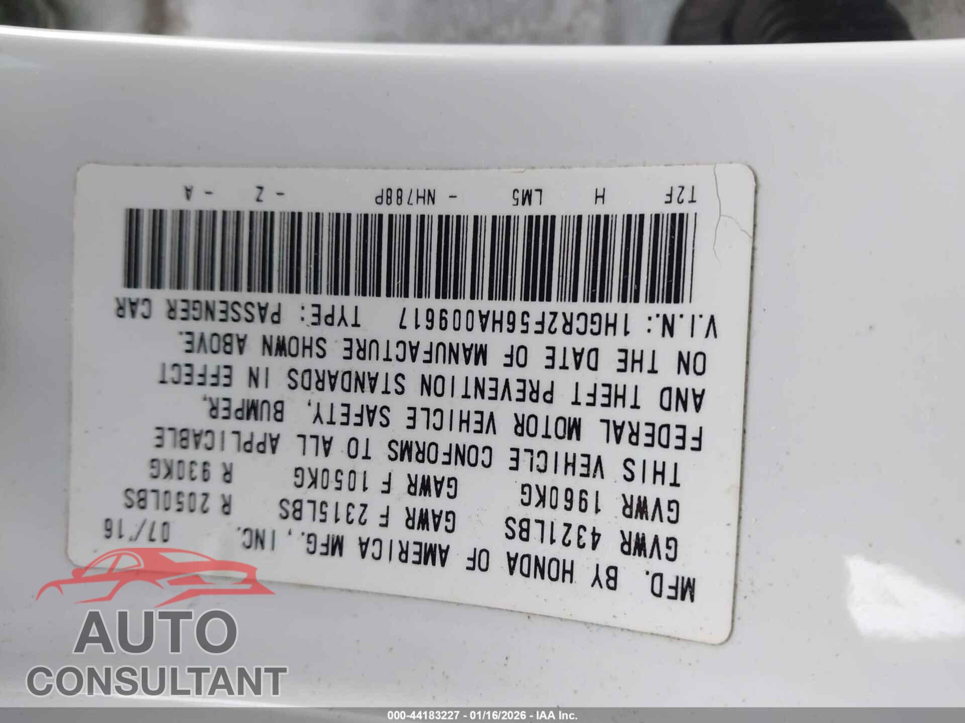 HONDA ACCORD 2017 - 1HGCR2F56HA009617