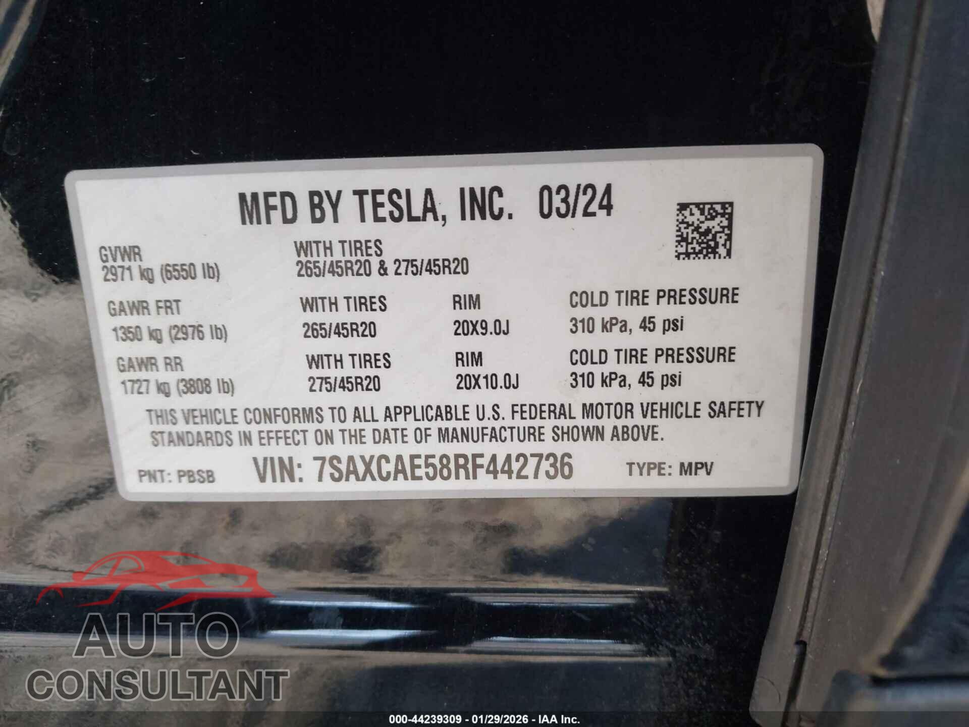 TESLA MODEL X 2024 - 7SAXCAE58RF442736