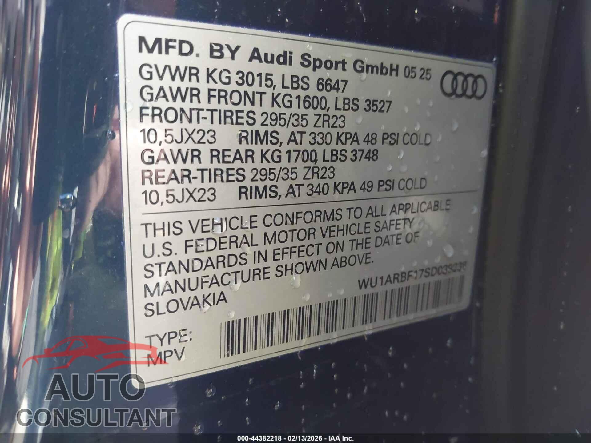 AUDI RS Q8 2025 - WU1ARBF17SD039236