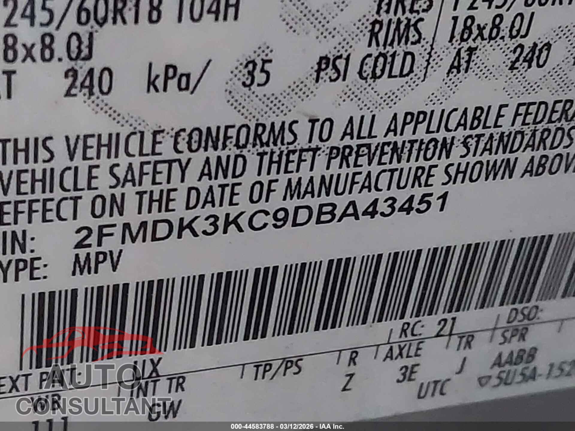 FORD EDGE 2013 - 2FMDK3KC9DBA43451
