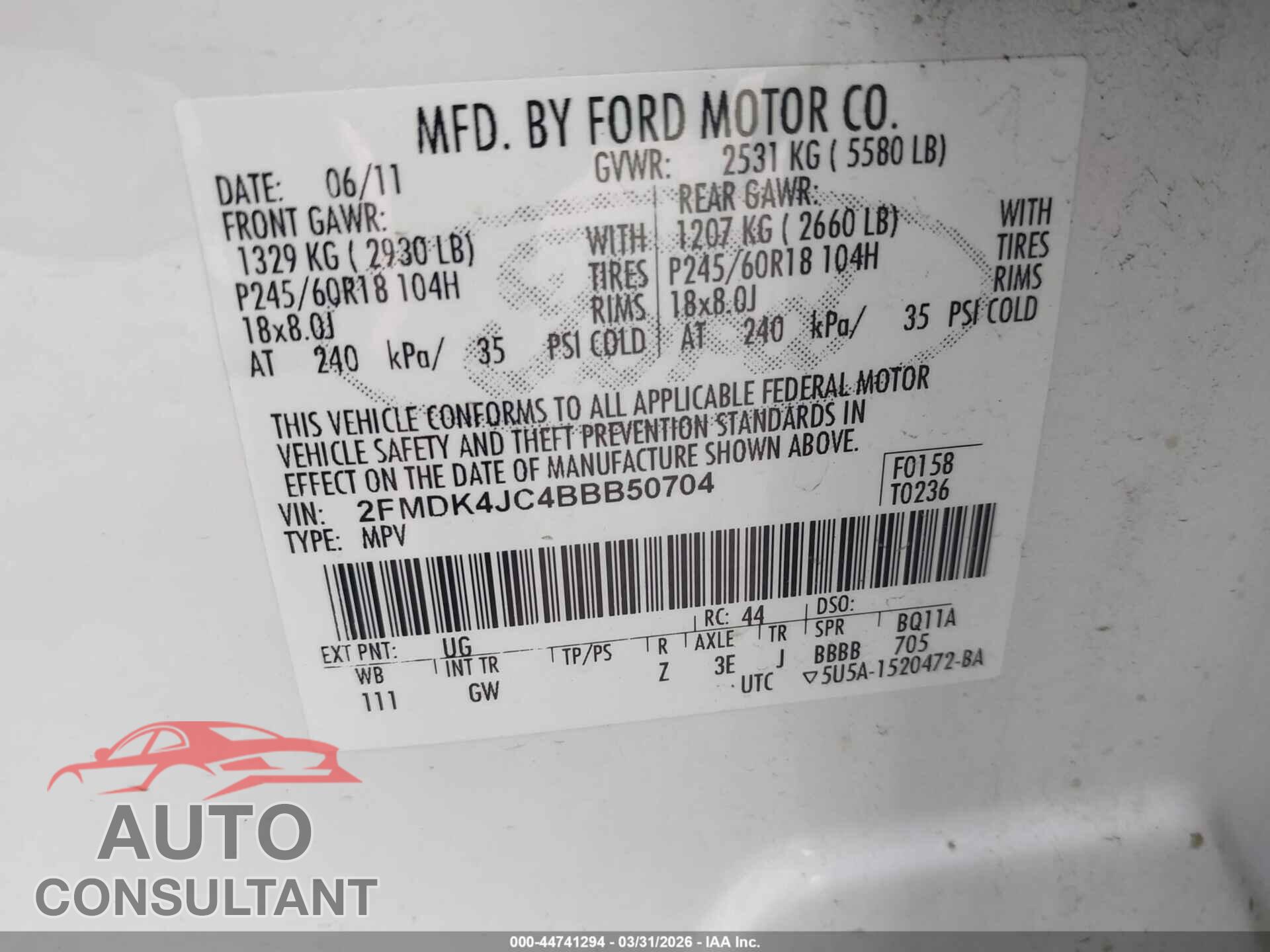FORD EDGE 2011 - 2FMDK4JC4BBB50704