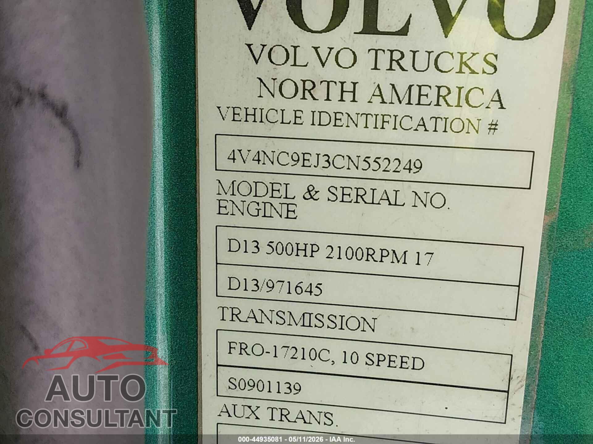 VOLVO VN 2012 - 4V4NC9EJ3CN552249