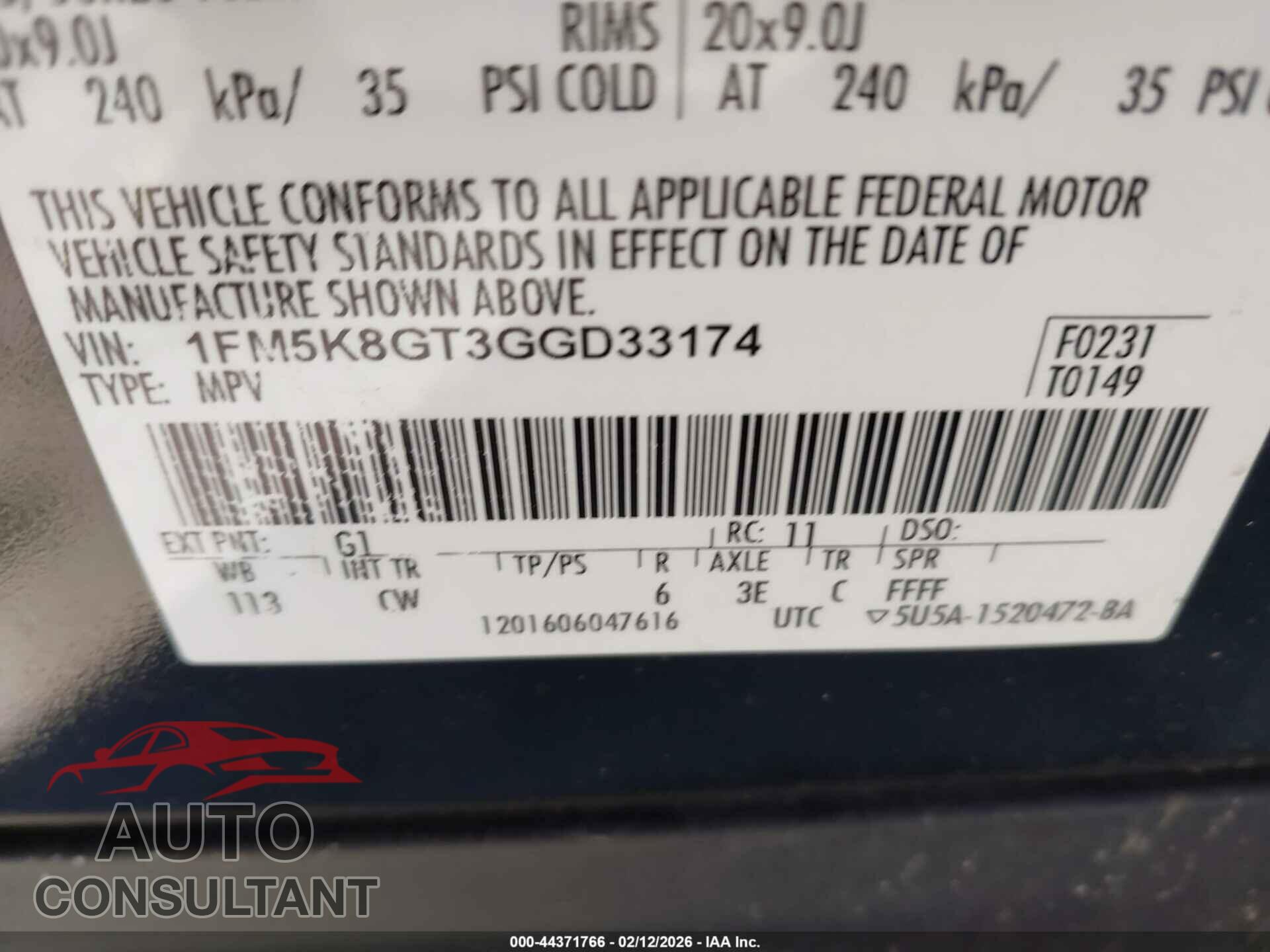FORD EXPLORER 2016 - 1FM5K8GT3GGD33174