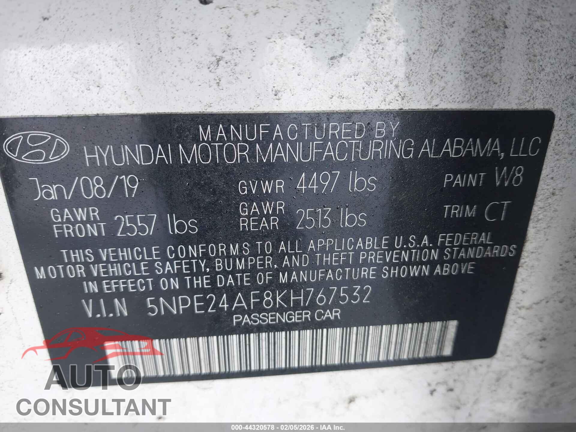 HYUNDAI SONATA 2019 - 5NPE24AF8KH767532