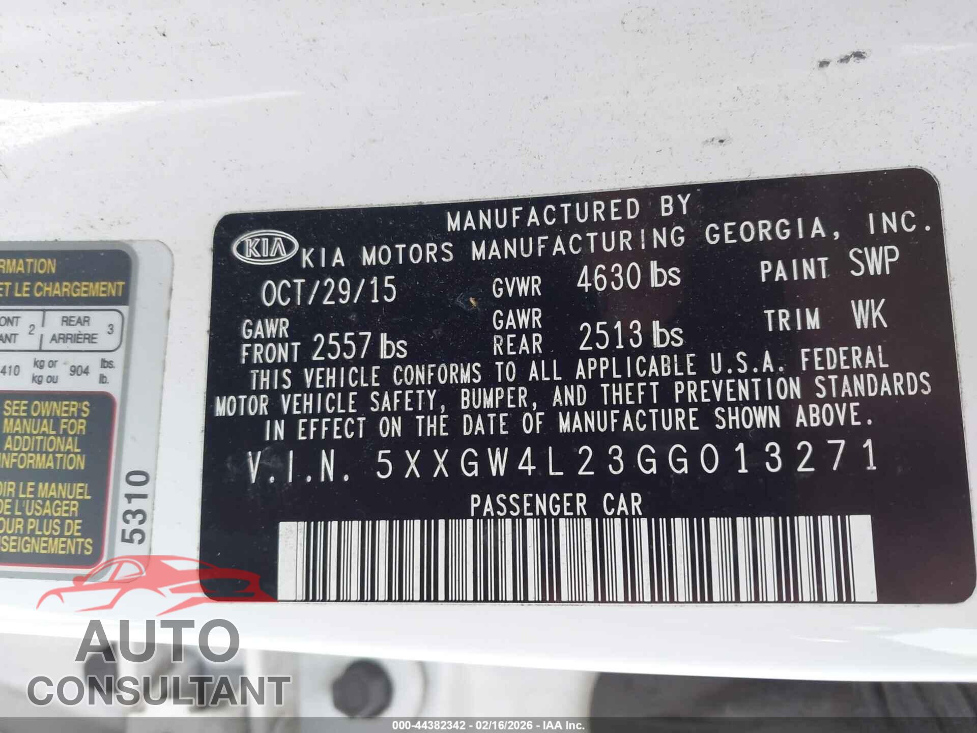KIA OPTIMA 2016 - 5XXGW4L23GG013271