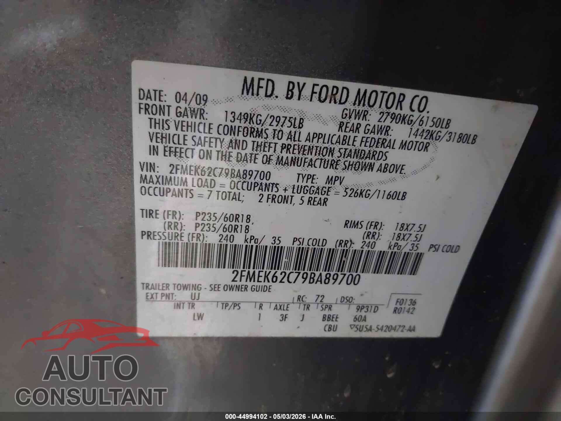 FORD FLEX 2009 - 2FMEK62C79BA89700