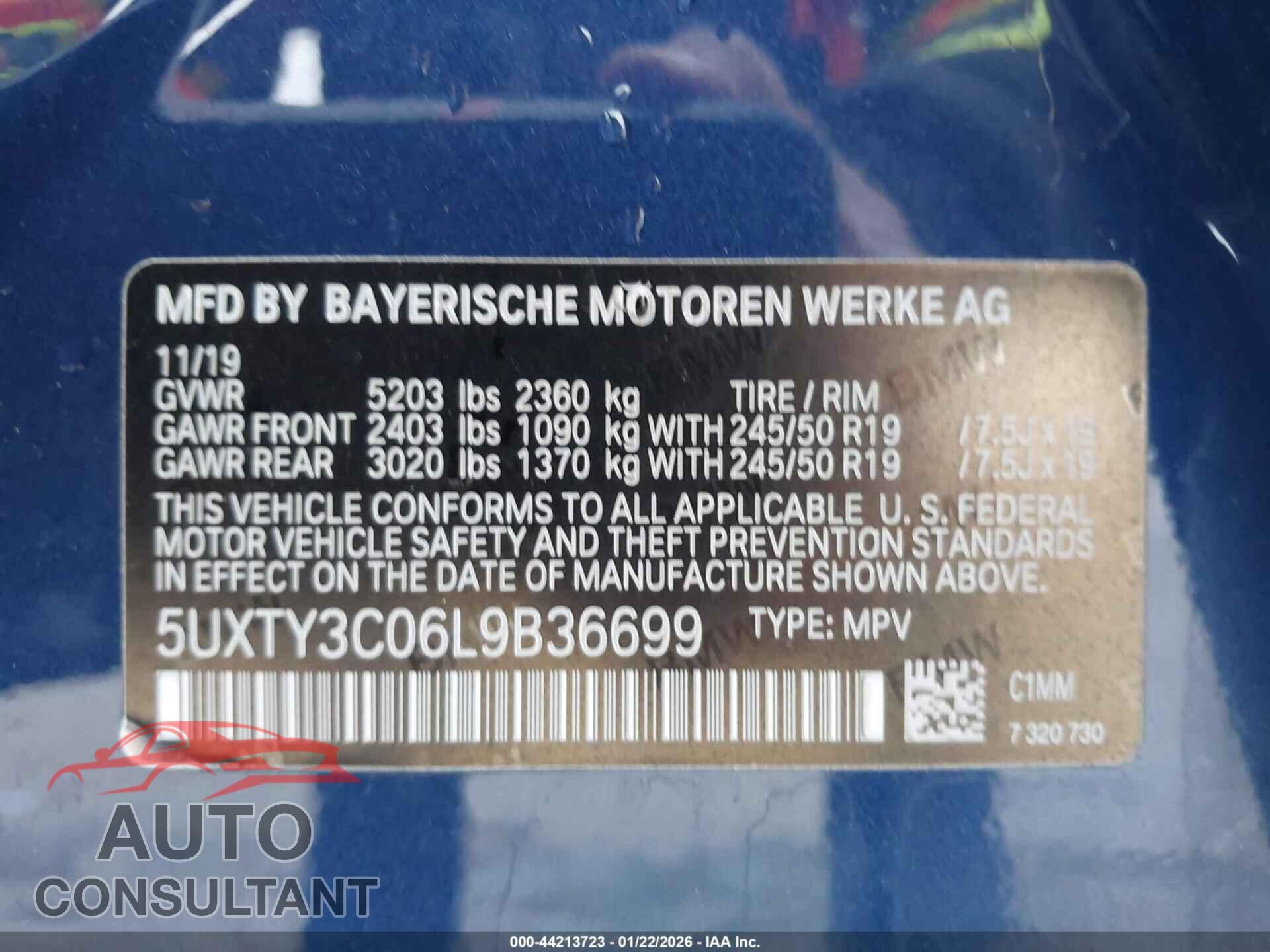 BMW X3 2020 - 5UXTY3C06L9B36699