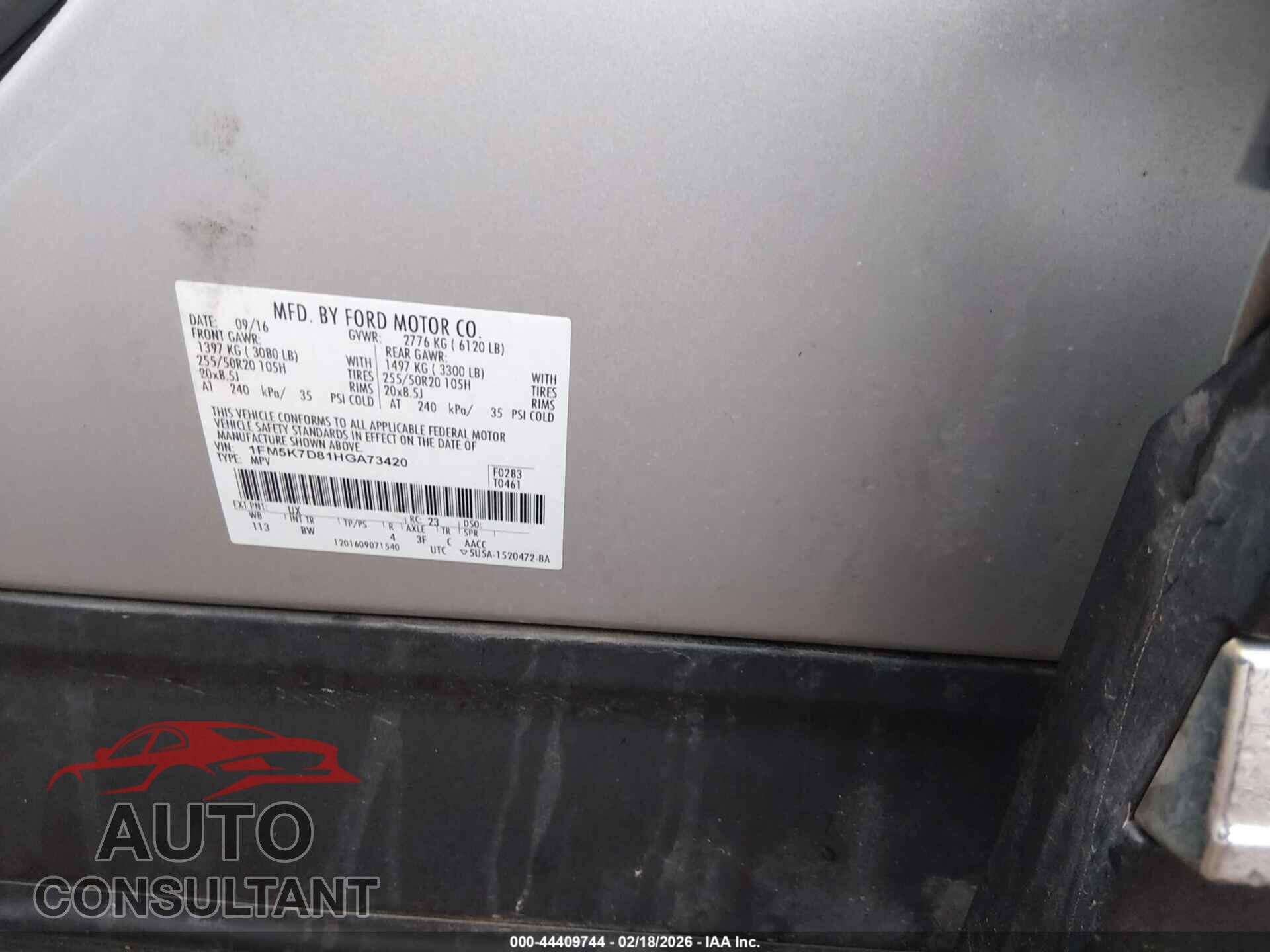 FORD EXPLORER 2017 - 1FM5K7D81HGA73420