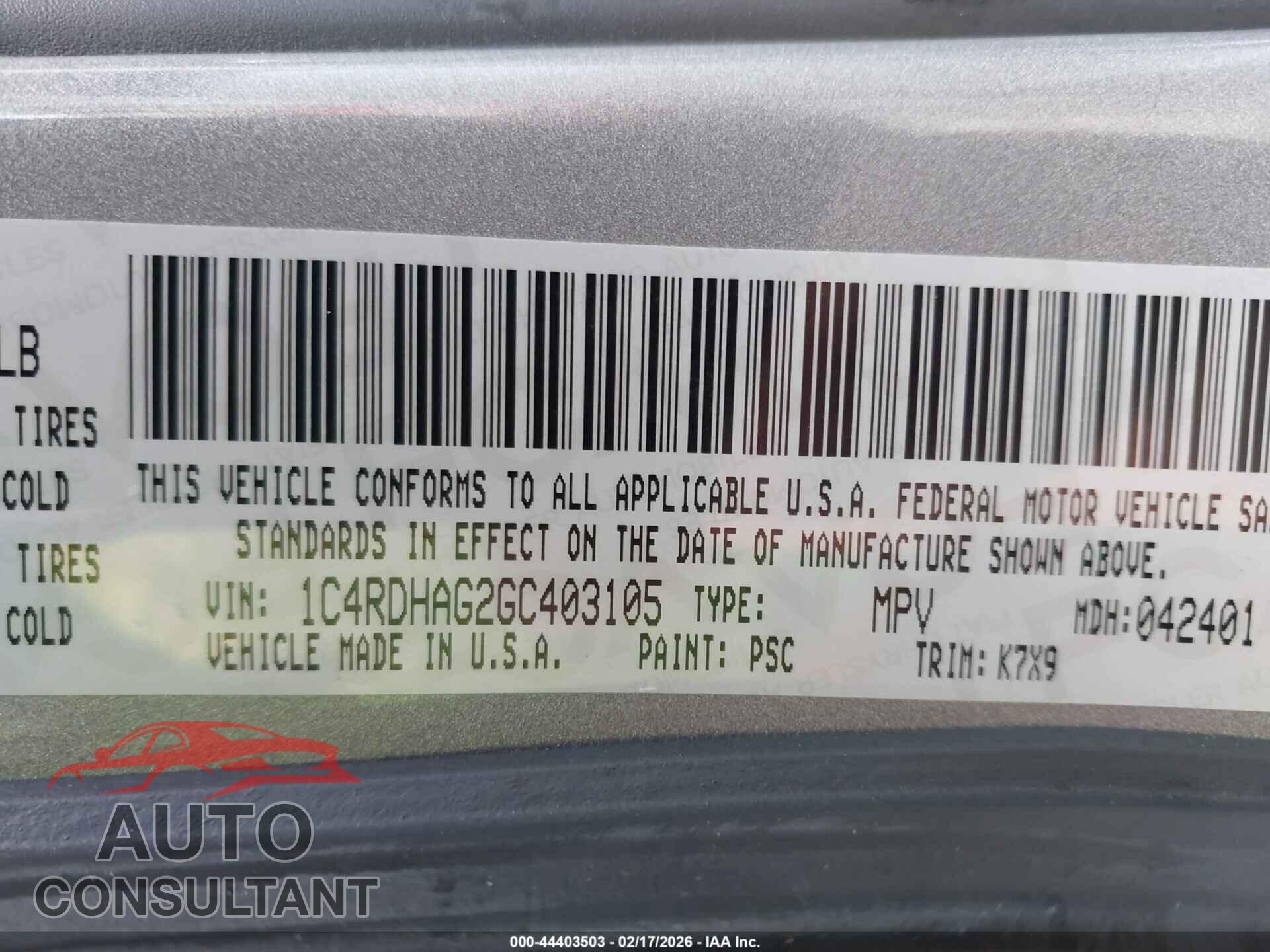 DODGE DURANGO 2016 - 1C4RDHAG2GC403105