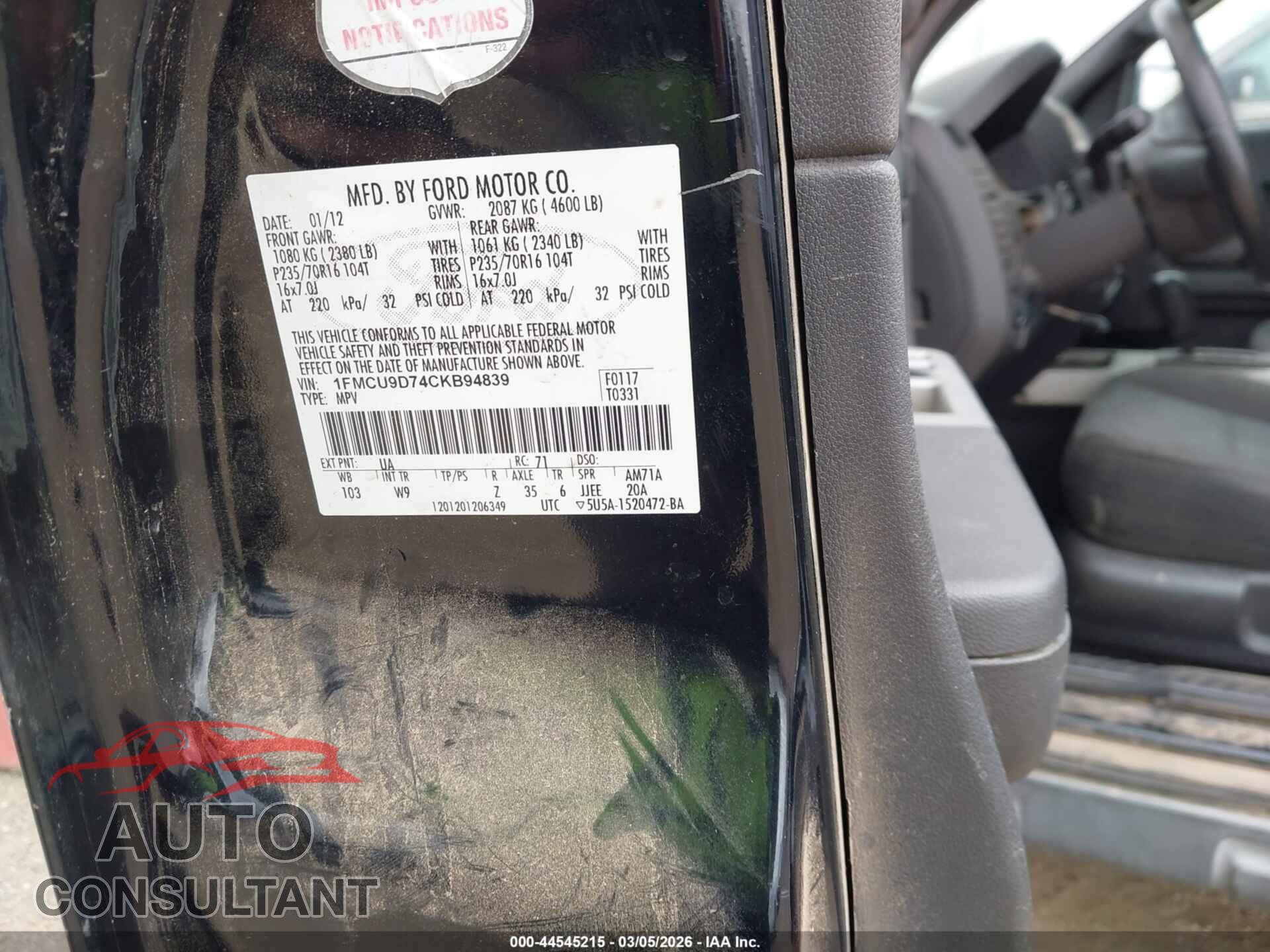 FORD ESCAPE 2012 - 1FMCU9D74CKB94839