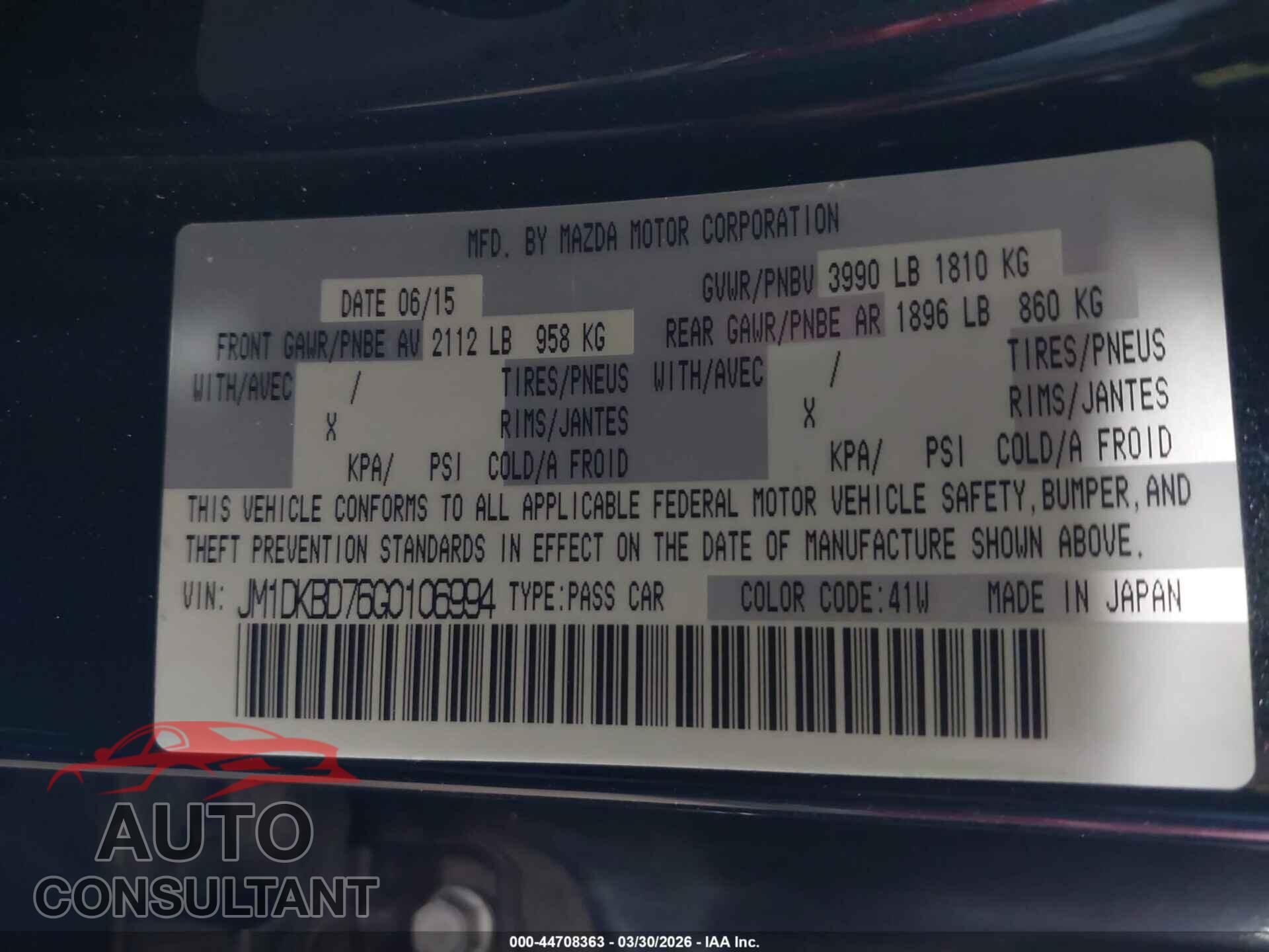 MAZDA CX-3 2016 - JM1DKBD76G0106994