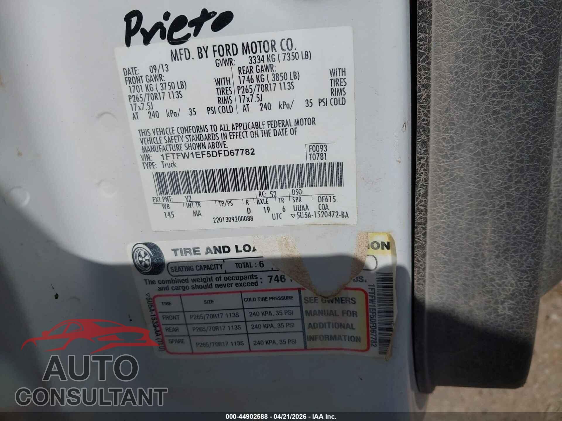 FORD F-150 2013 - 1FTFW1EF5DFD67782