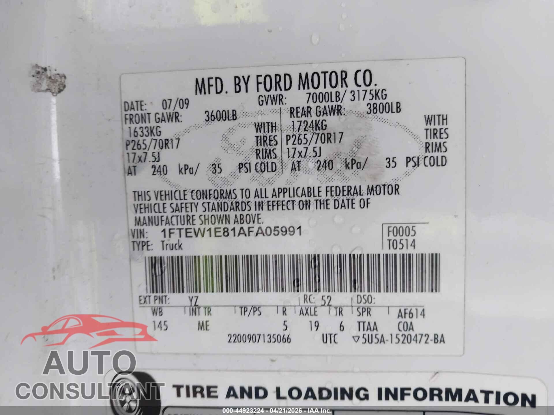 FORD F-150 2010 - 1FTEW1E81AFA05991