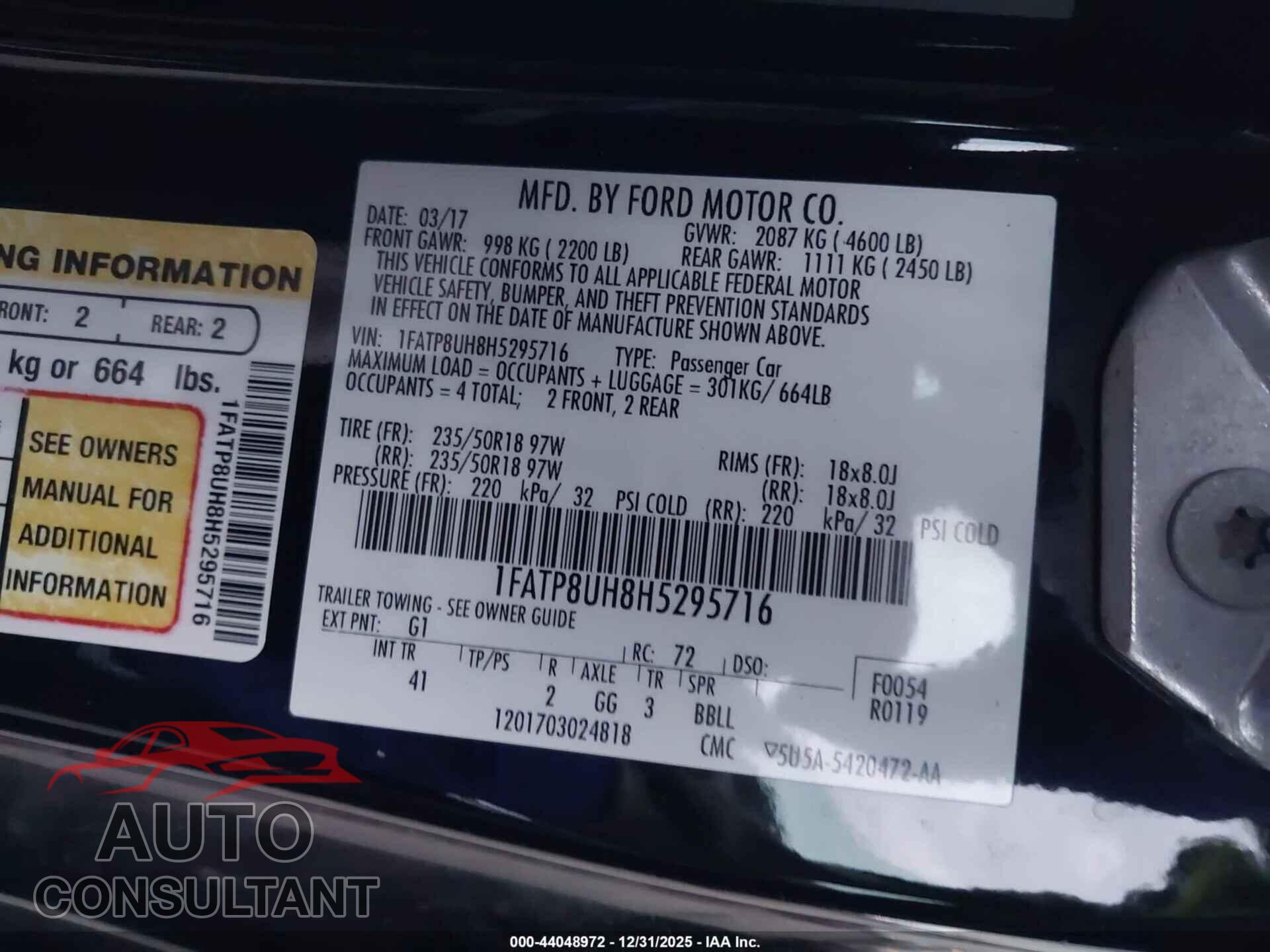 FORD MUSTANG 2017 - 1FATP8UH8H5295716