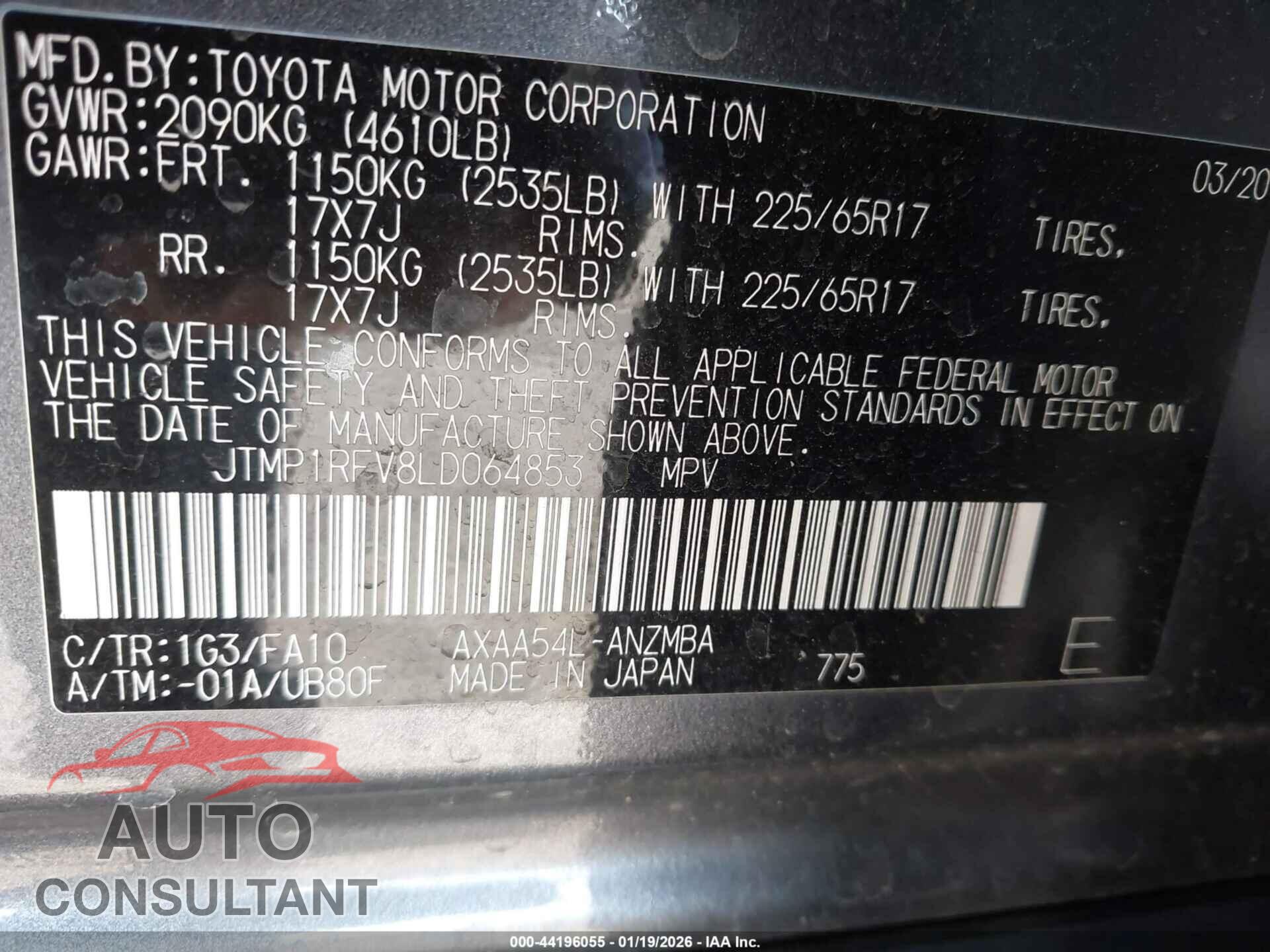 TOYOTA RAV4 2020 - JTMP1RFV8LD064853